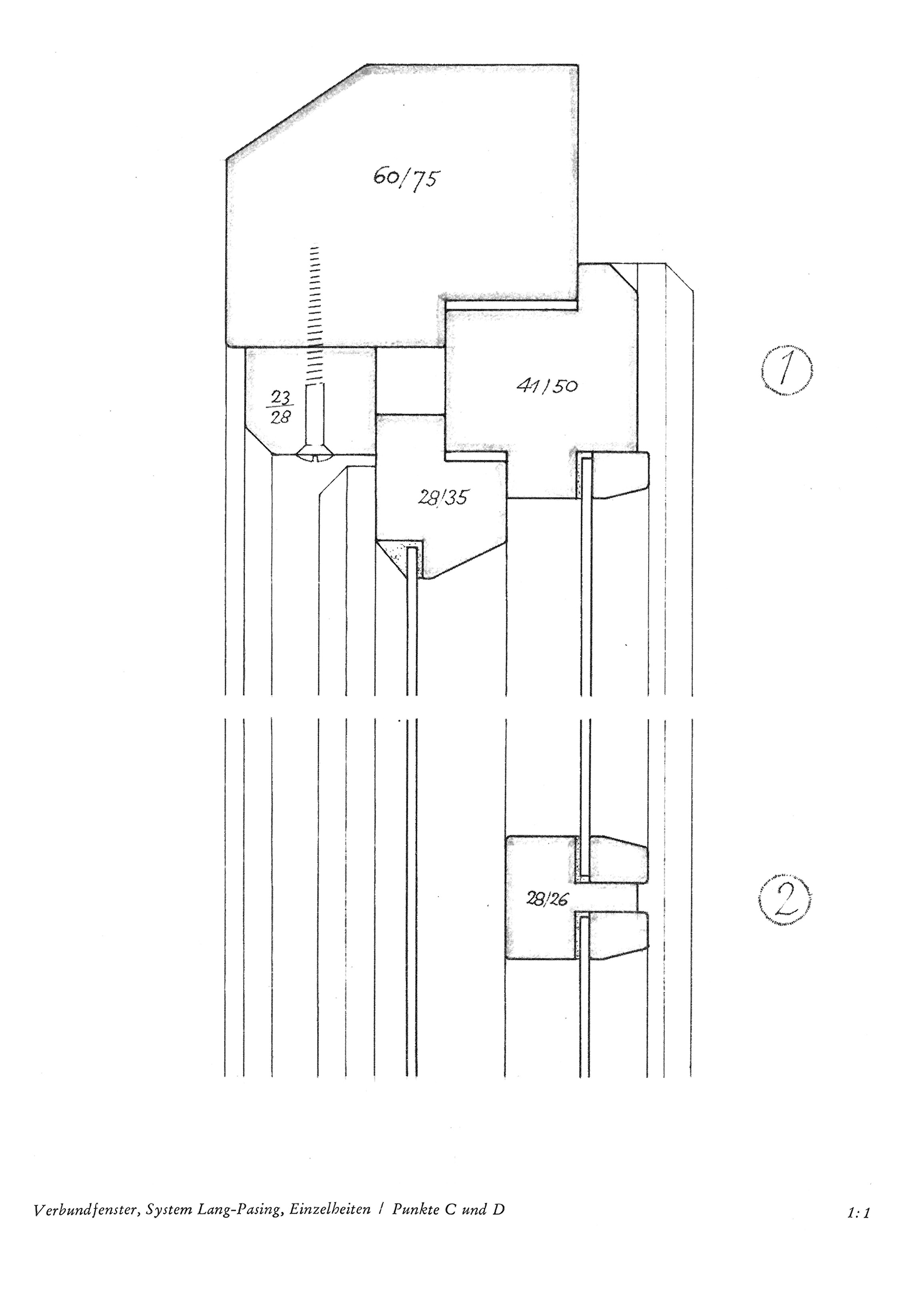 Verbundfenster, System Lang-Pasing, Einzelheiten / Punkt C und D 1:1