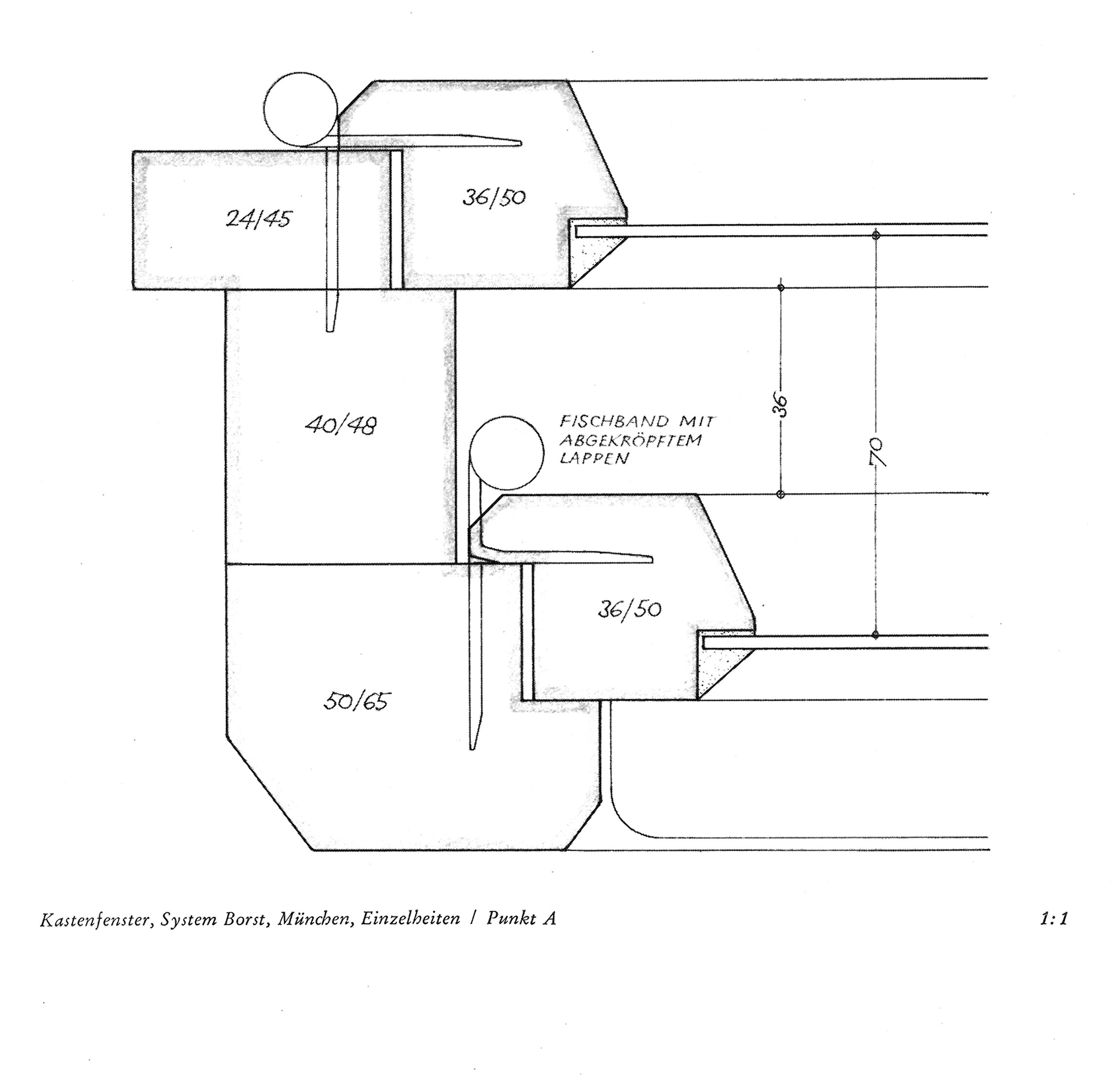 Kastenfenster, System Borst, München, Einzelheiten / Punkt A 1:1