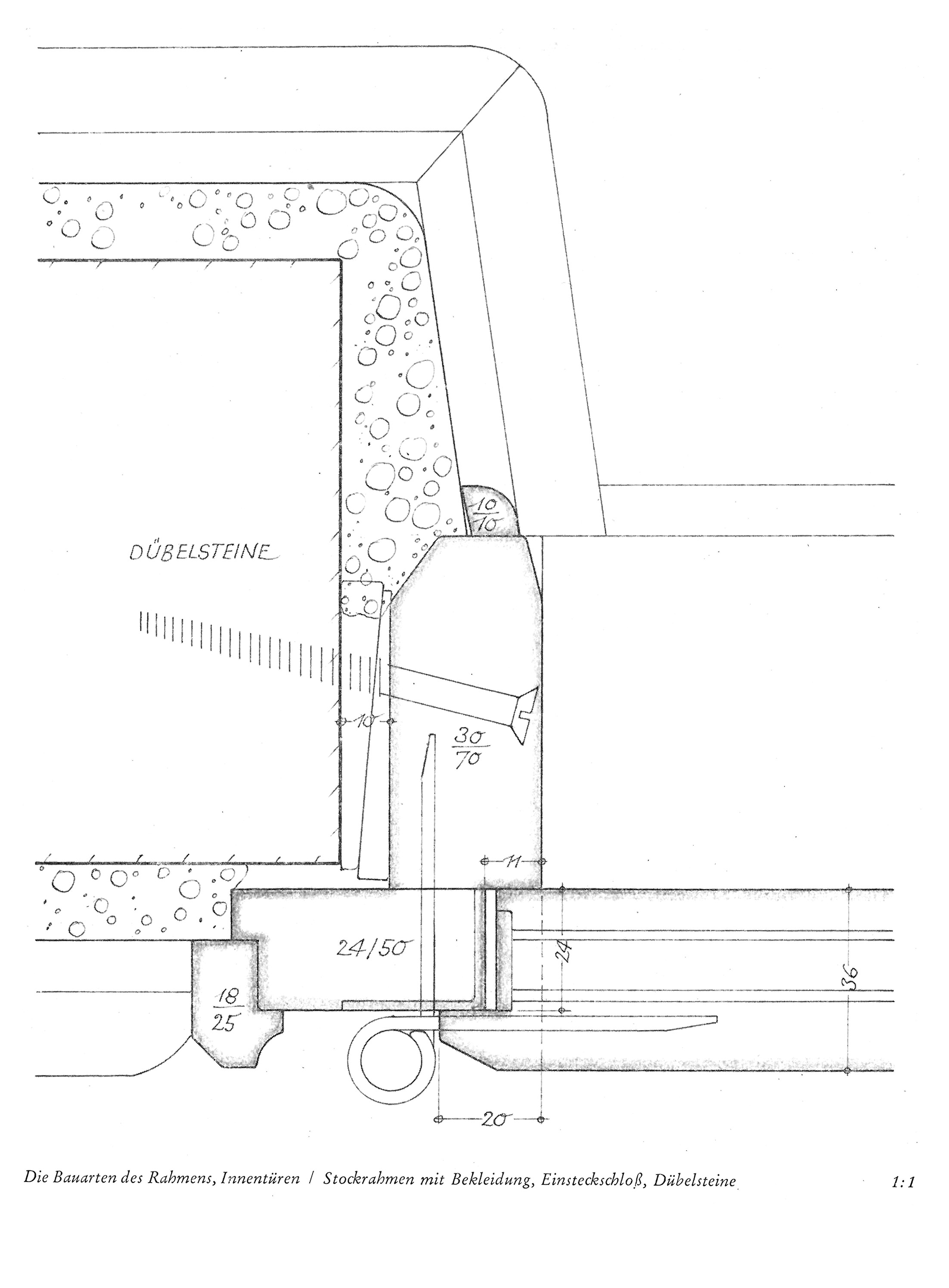 Tafel 33 // Stockrahmen mit Bekleidung, Einsteckschloß, Dübelsteine
