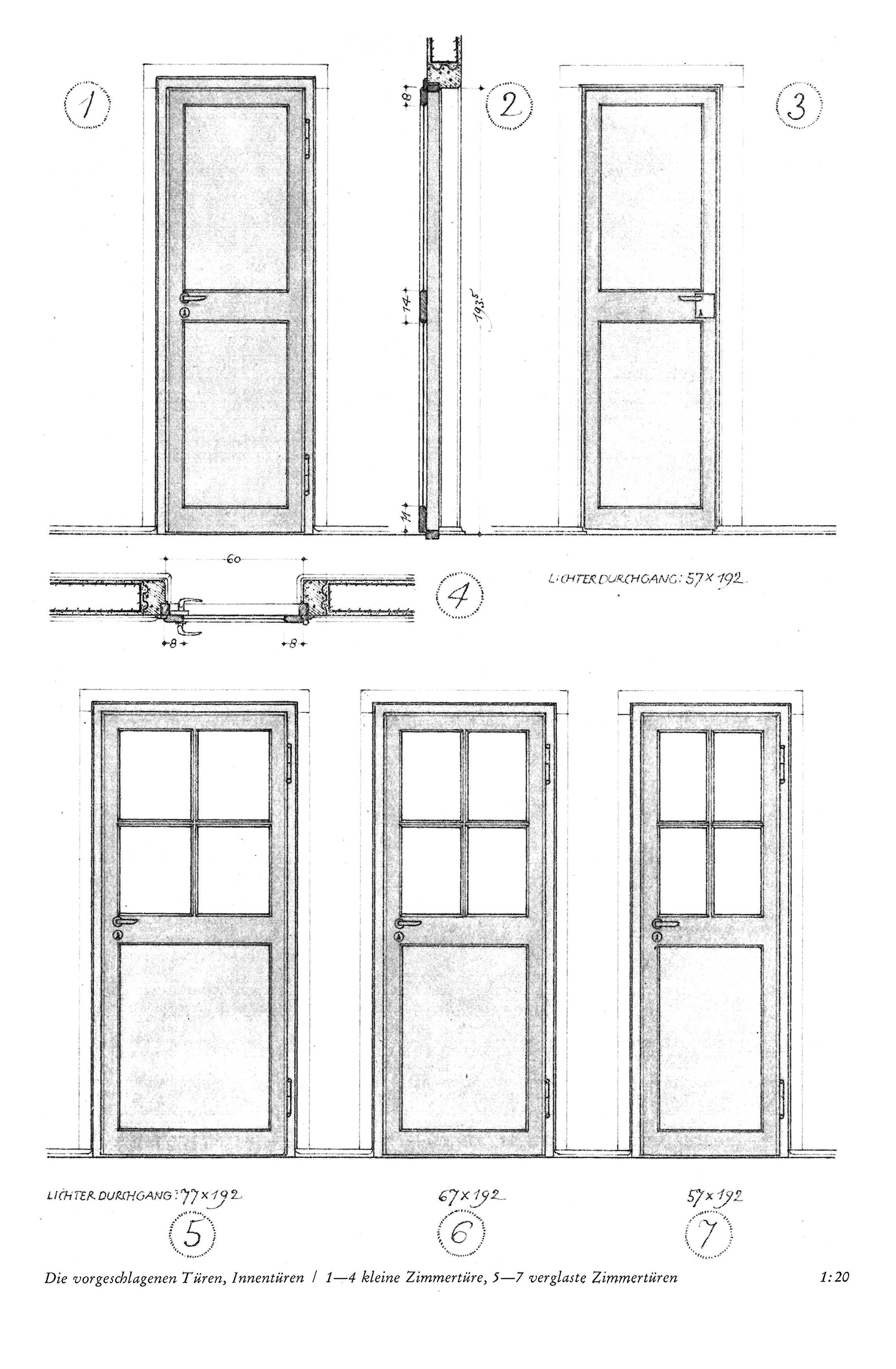 Tafel 55 // 1-4 Zimmertüre, 5-7 verglaste Zimmertüre
