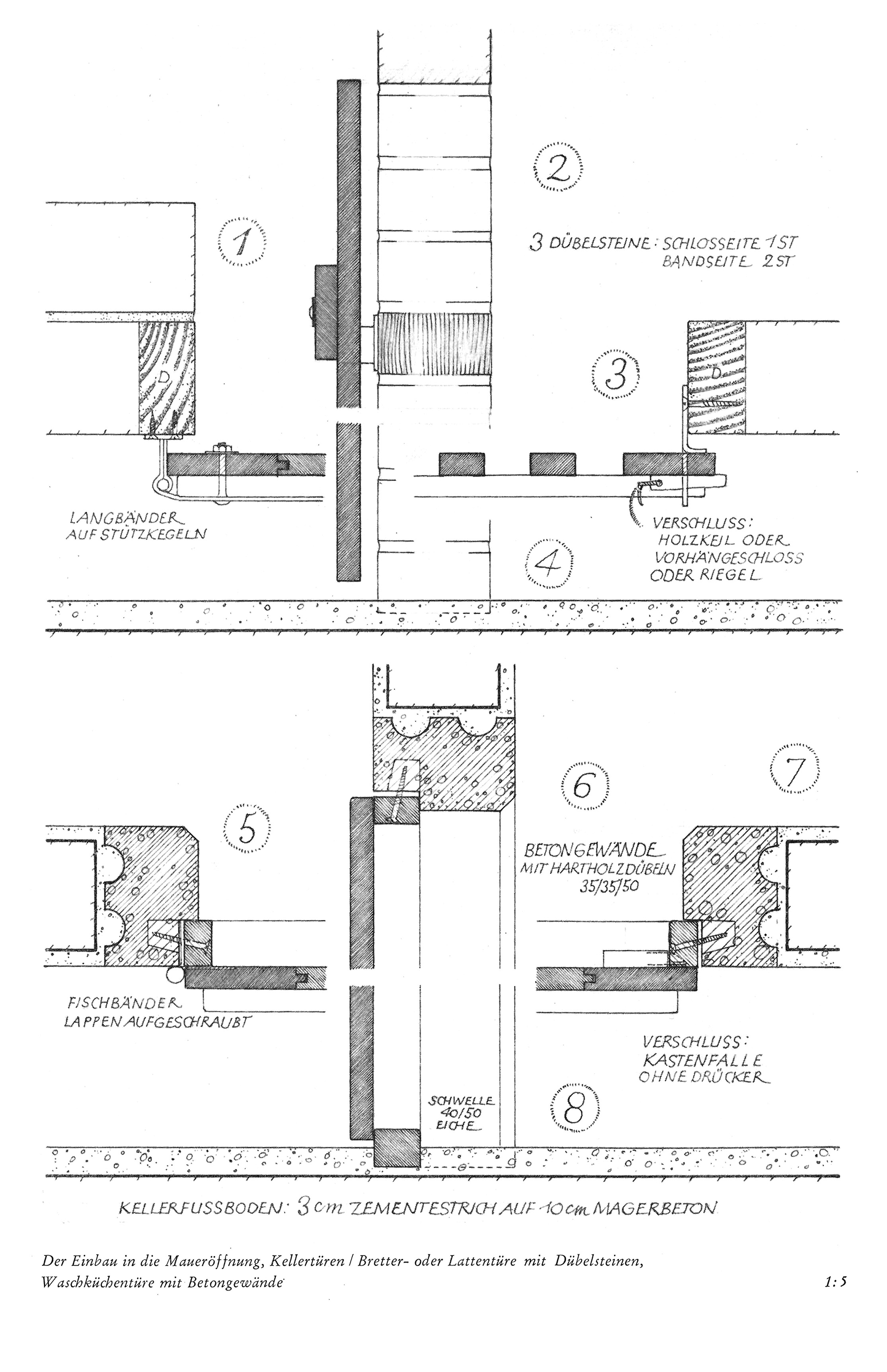 Tafel 59 // Bretter- oder Lattentüre mit Dübelsteinen, Waschküchentüre mit Betongewände
