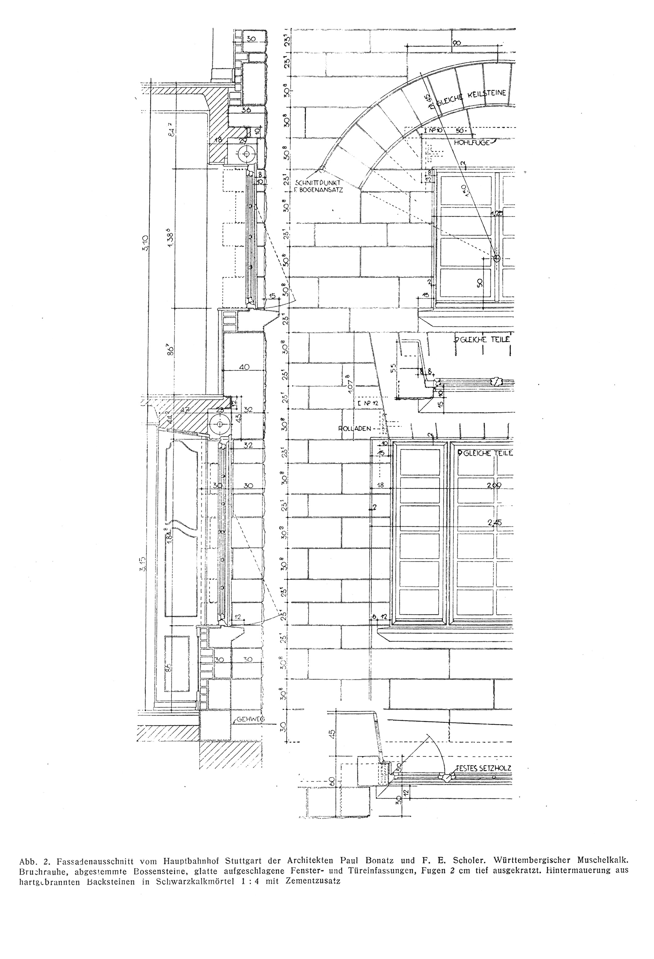 Abb. 2. // Fassadenausschnitt vom Hauptbahnhof Stuttgart der Architekten Paul Bonatz und F. E. Scholer.