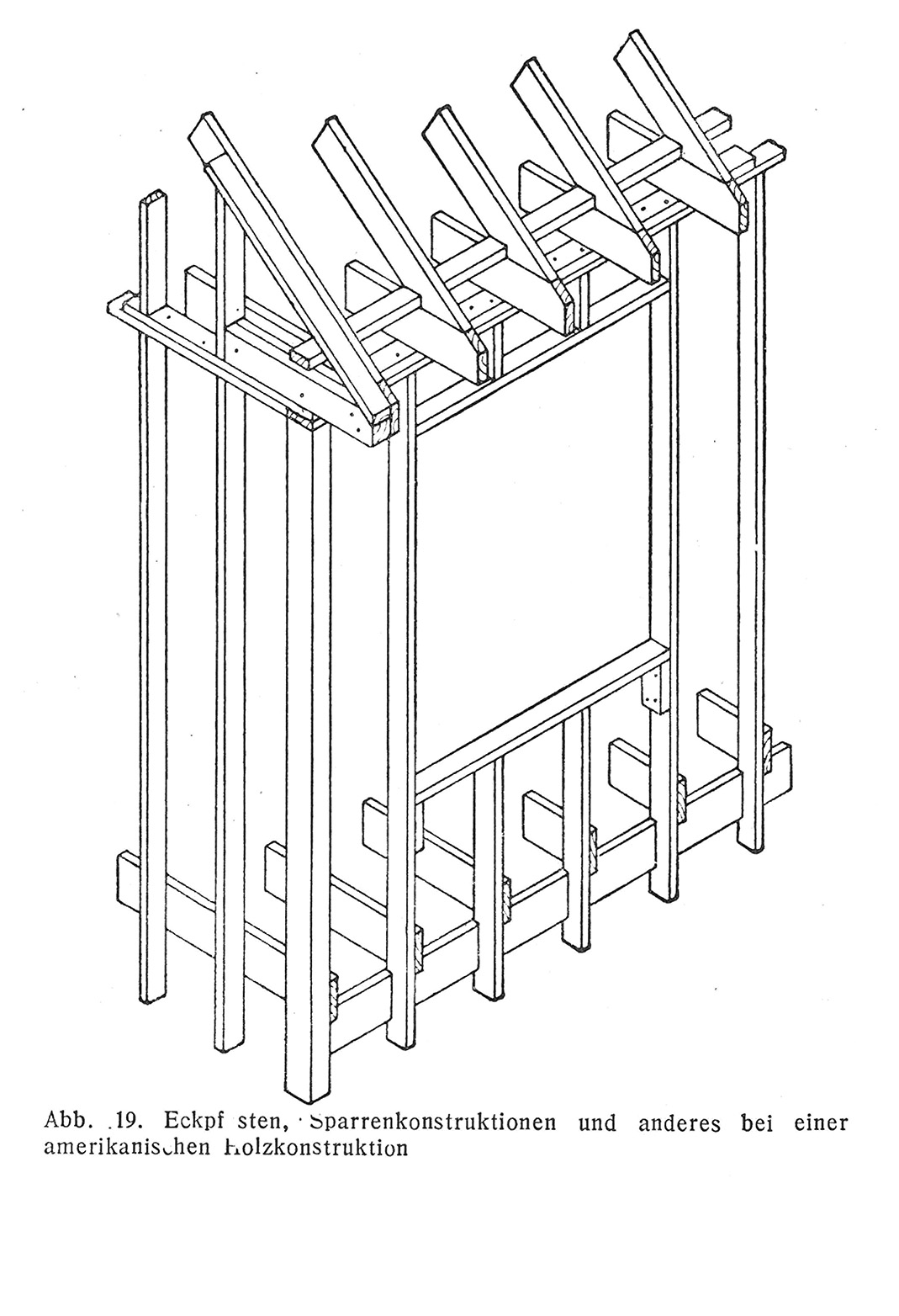 Abb. 19. Eckpfosten, Sparrenkonstruktionen und anderes bei einer
amerikanischen Holzkonstruktion