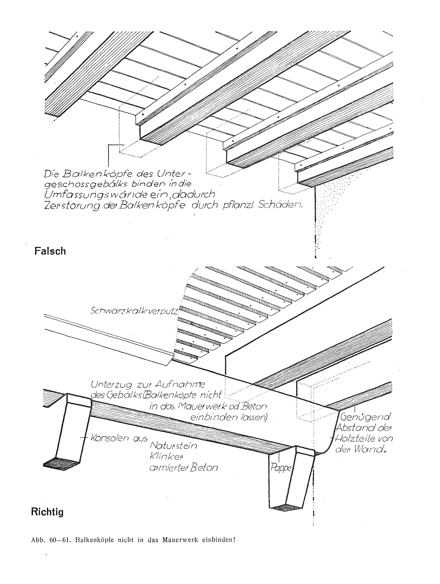 Balkenköpfe der Holzbalkendecke
