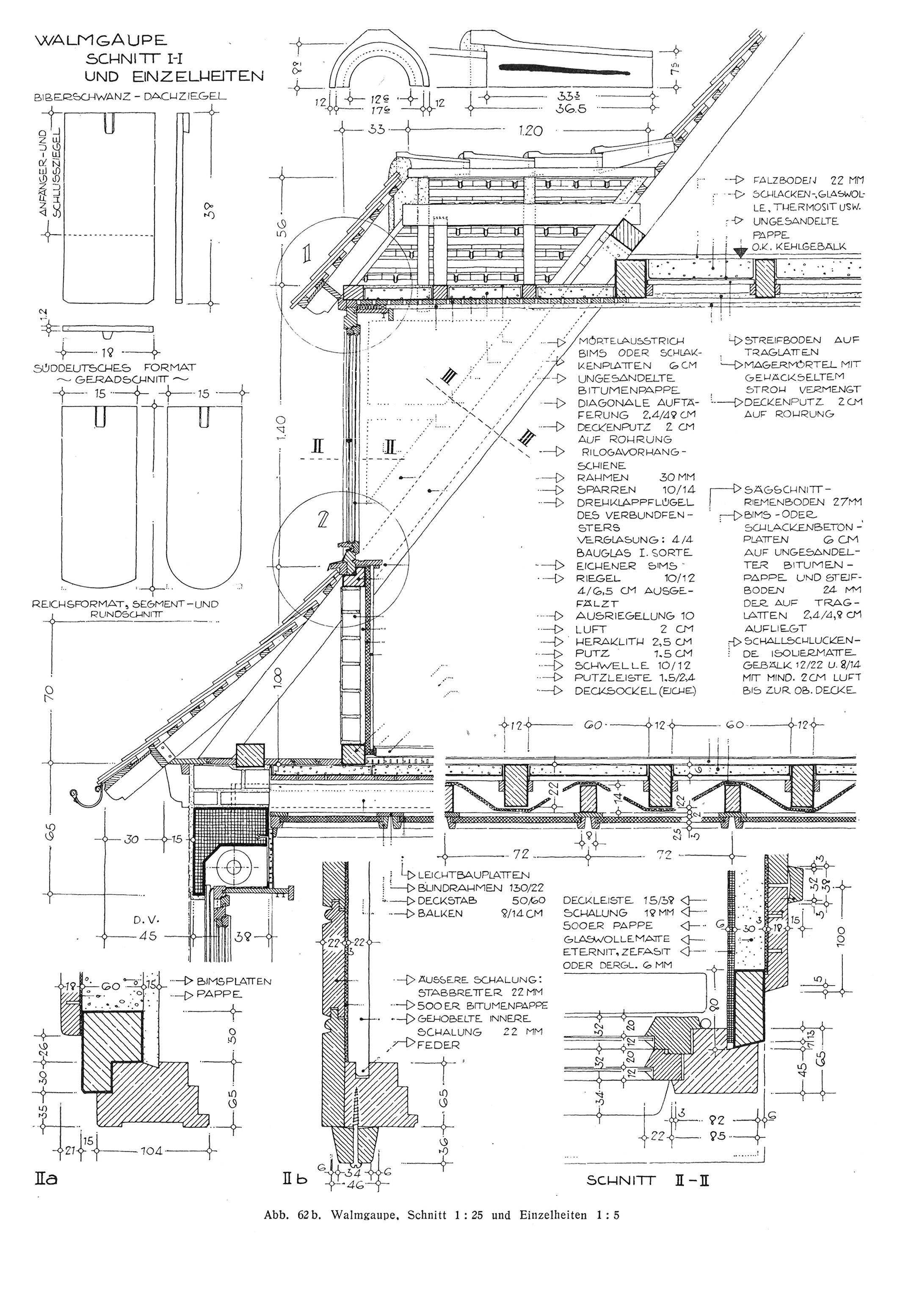 Abb. 62b. // Walmgaupe, Schnitt 1:25 und Einzelheiten 1:5