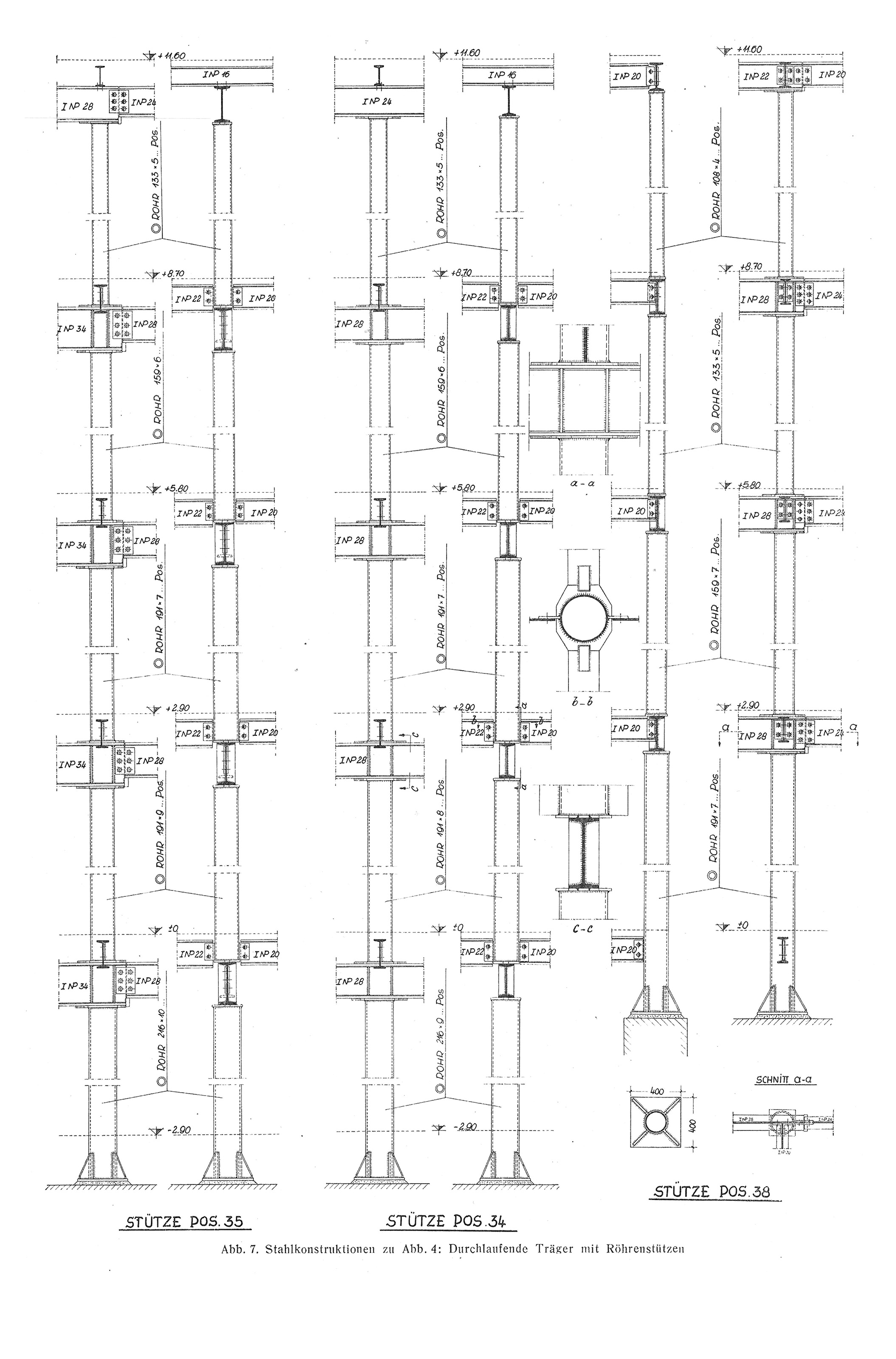 Abb. 7. // Stahlkonstruktionen zu Abb. 4: Durchlaufende Träger mit Röhrenstützen