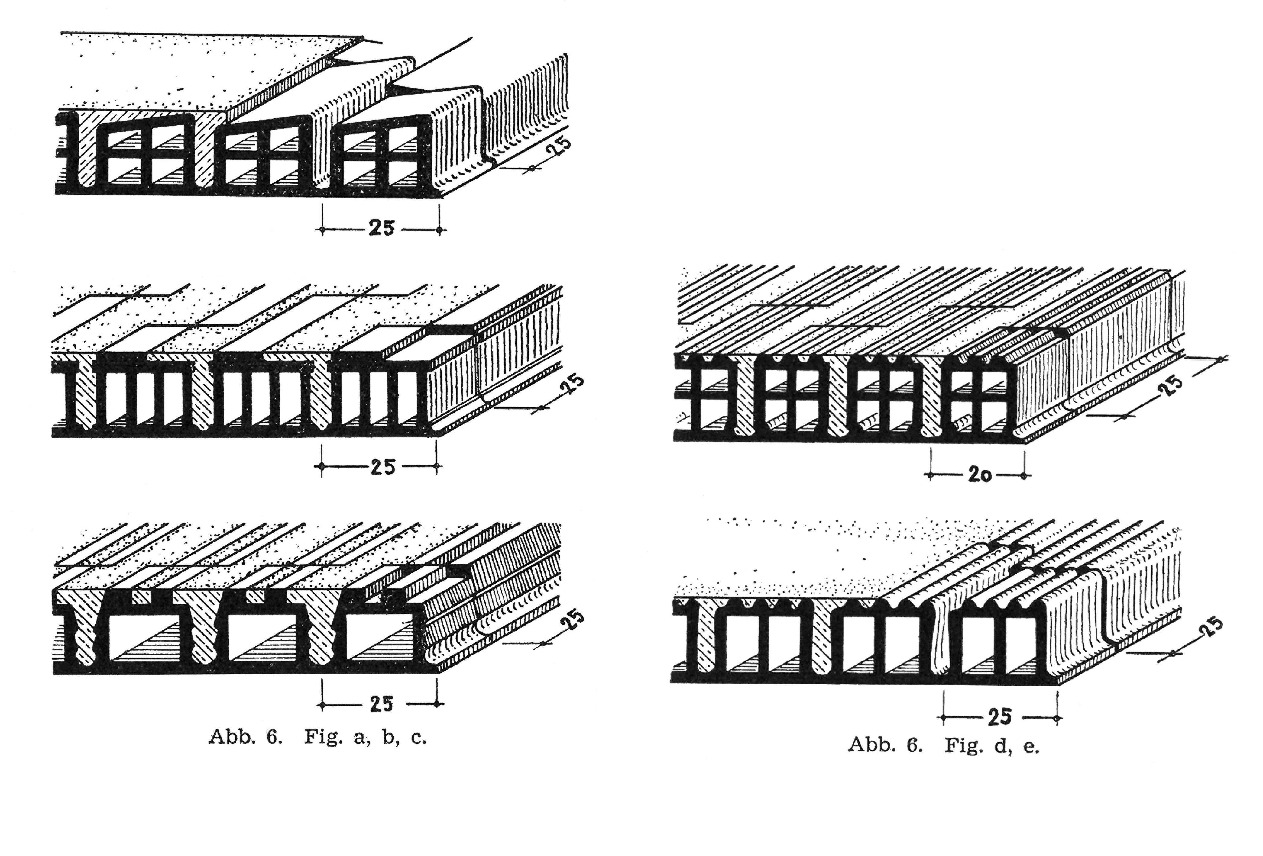 Abb. 6. // Verschiedene Ausführungen von Hohlsteinen für vergossene Stahlsteindecken [Anm. d. Red.]