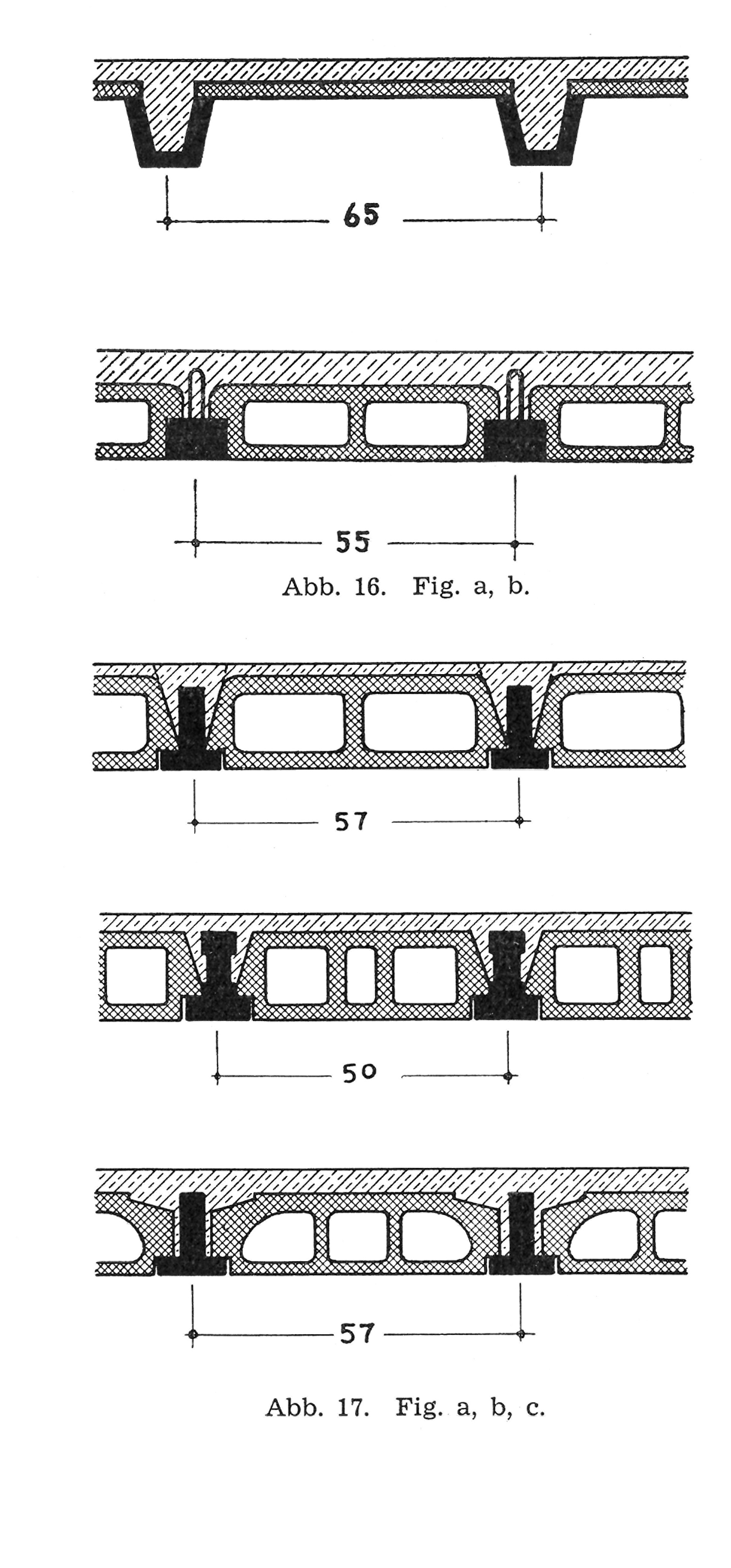Abb. 16. - Abb. 17. // Ausführungsvarianten von Rippendecken aus Fertigteilen [Anm. d. Red.]