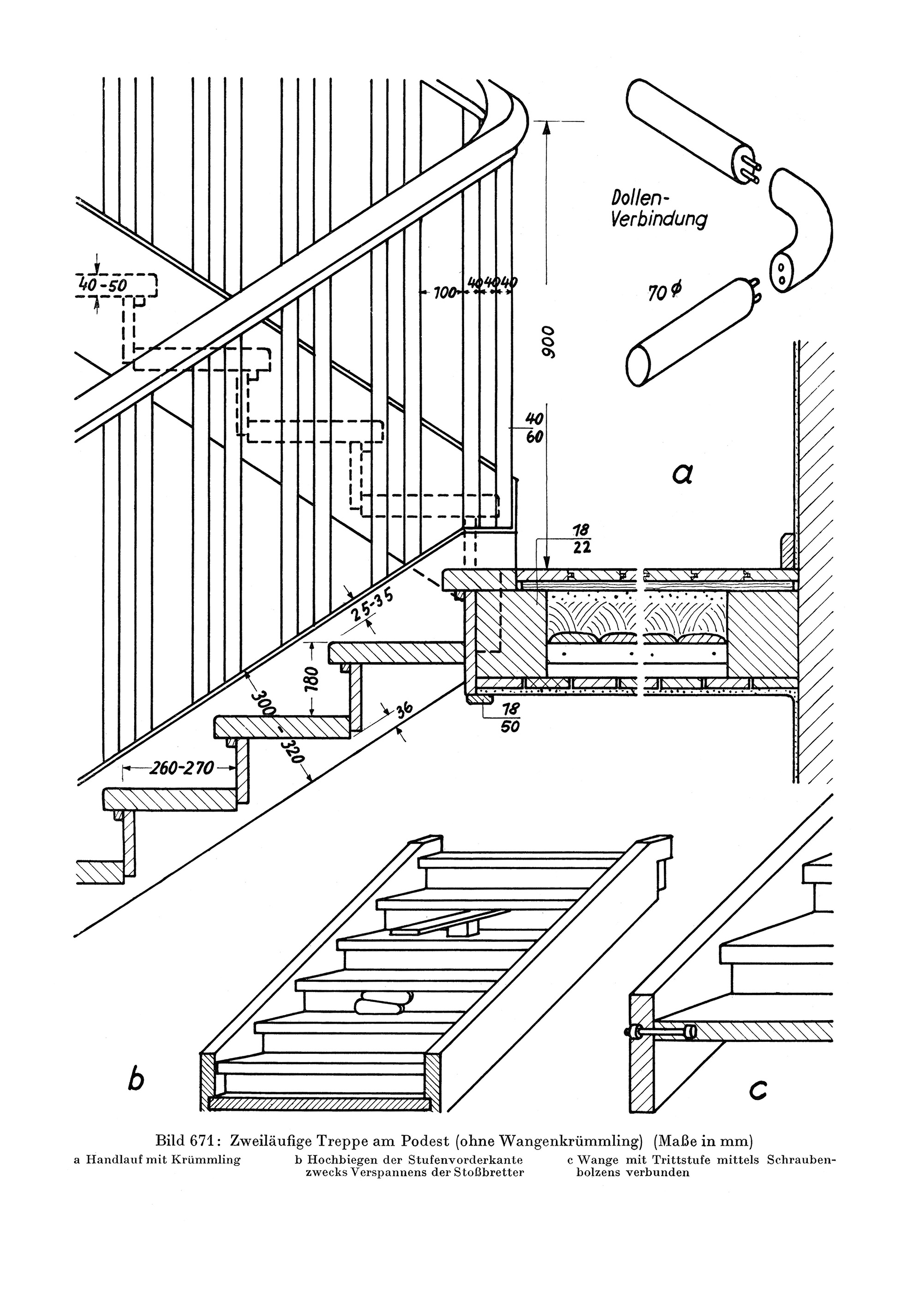 Bild 544 // Zweiläufige Treppe am Podest (ohne Wangenkrümmling)