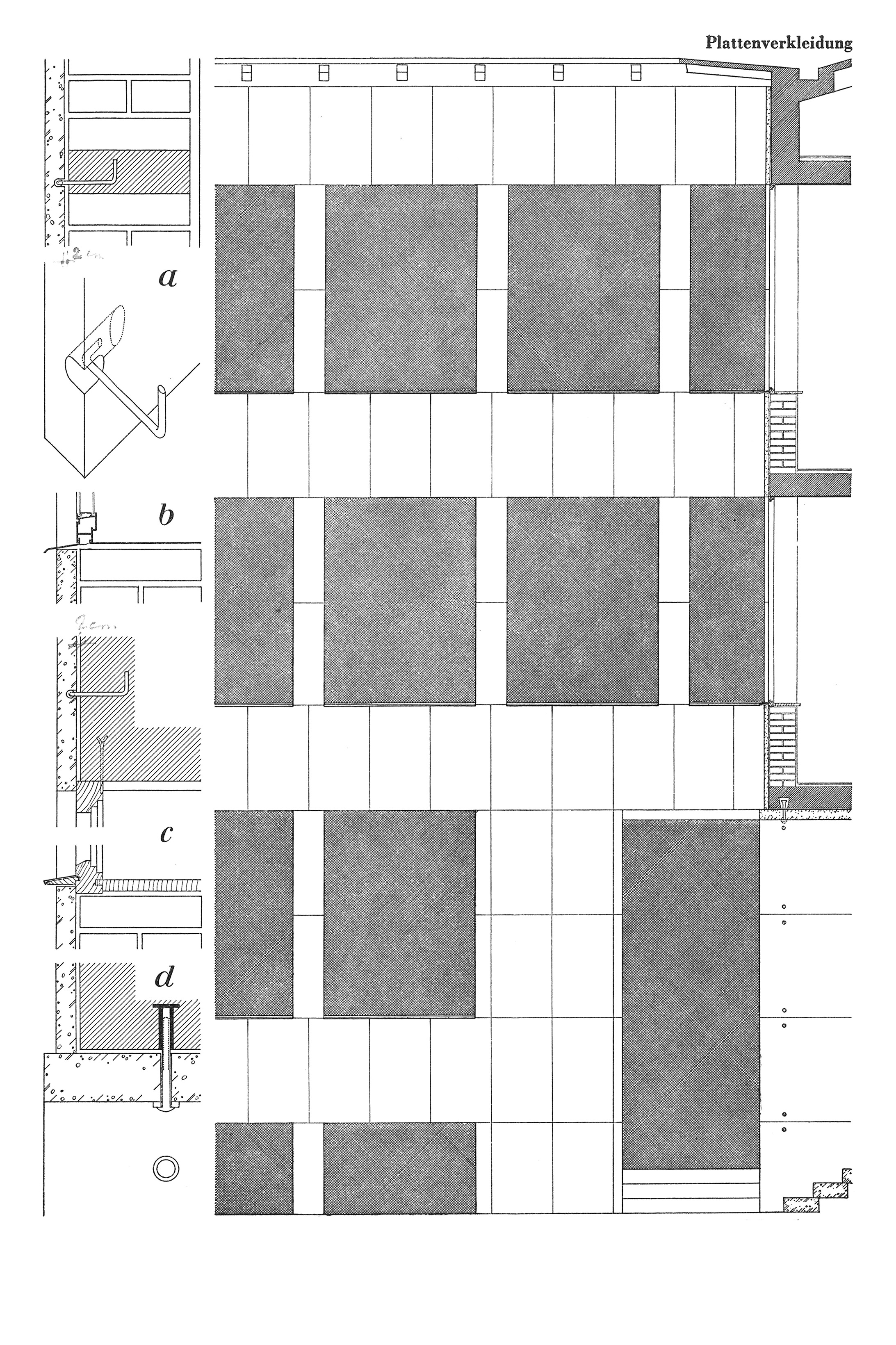 A21 Plattenverkleidung // a) verzinkte oder verkupferte Haken b) angearbeitetes Stahlprofil c) blechüberzogener Wetterschenkel d) Verschraubung