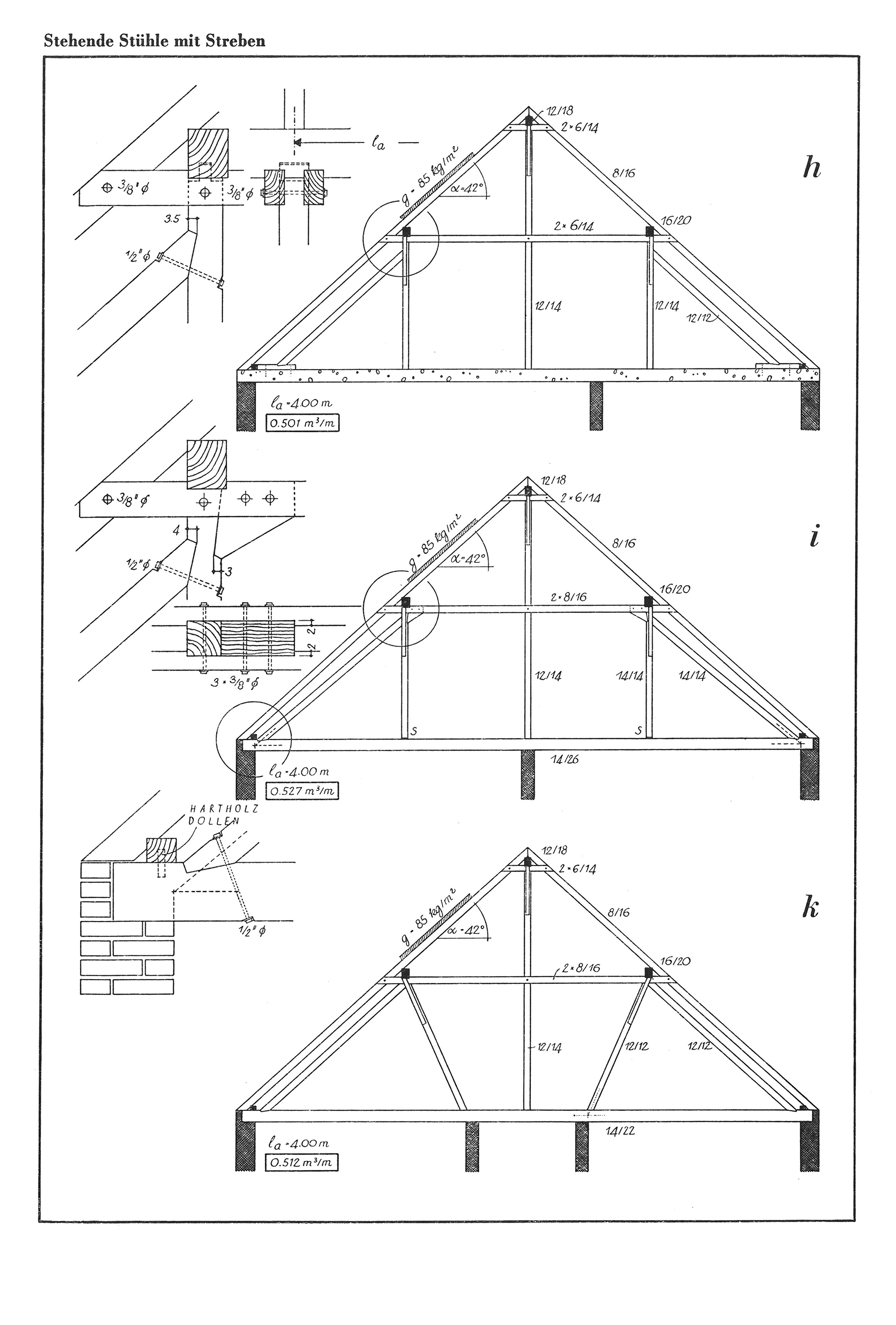 Stehende Dachstühle mit Streben