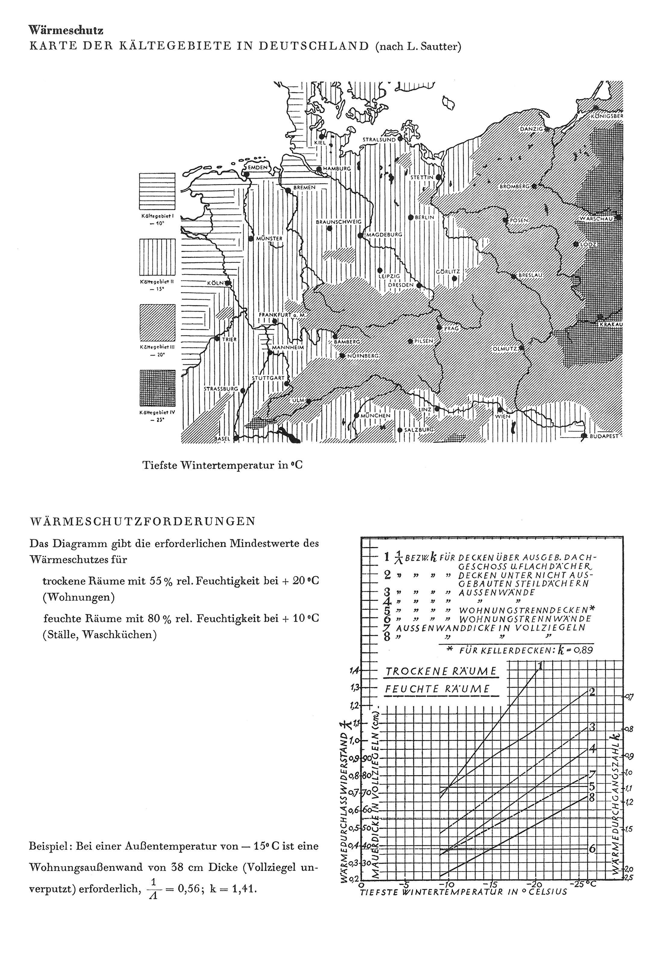Karte der Kältegebiete in Deutschland (nach L. Sautter) // Wärmeschutzanforderungen