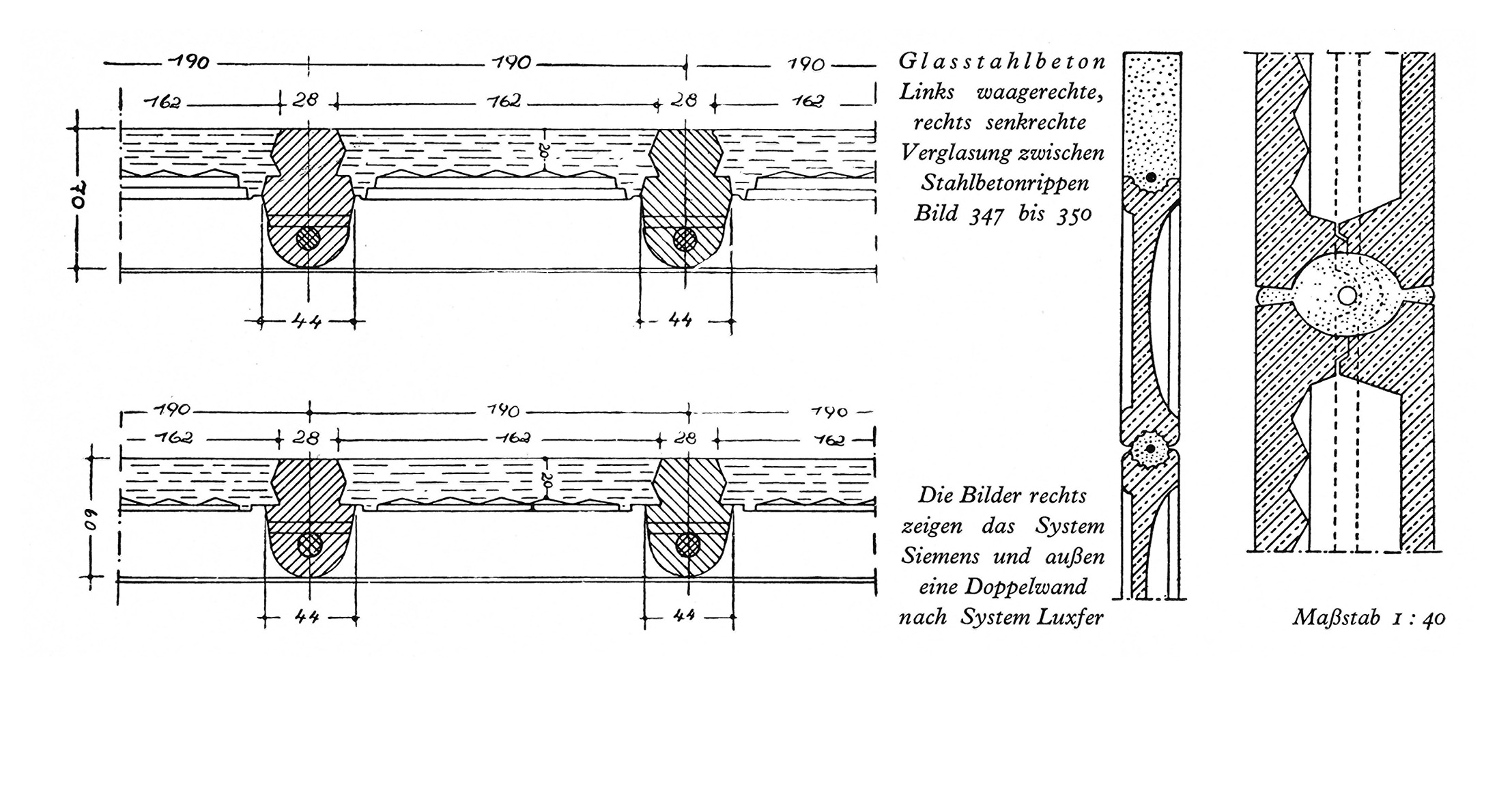 Bild 347 - 350 // Links waagerechte, rechts senkrechte Verglasung zwischen Stahlbetonrippen