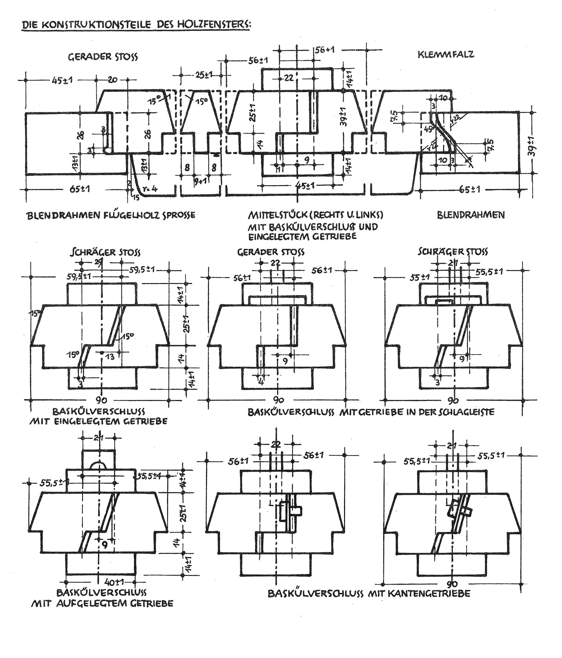 Die Konstruktionsteile des Holzfensters