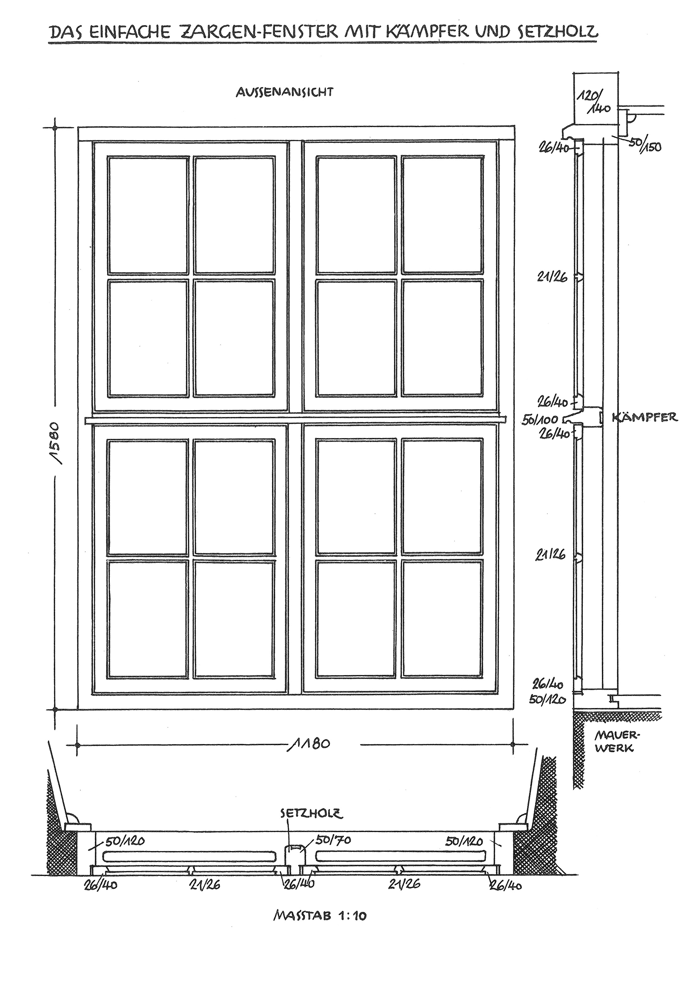 Das Zargen-Fenster mit Kämpfer und Setzholz