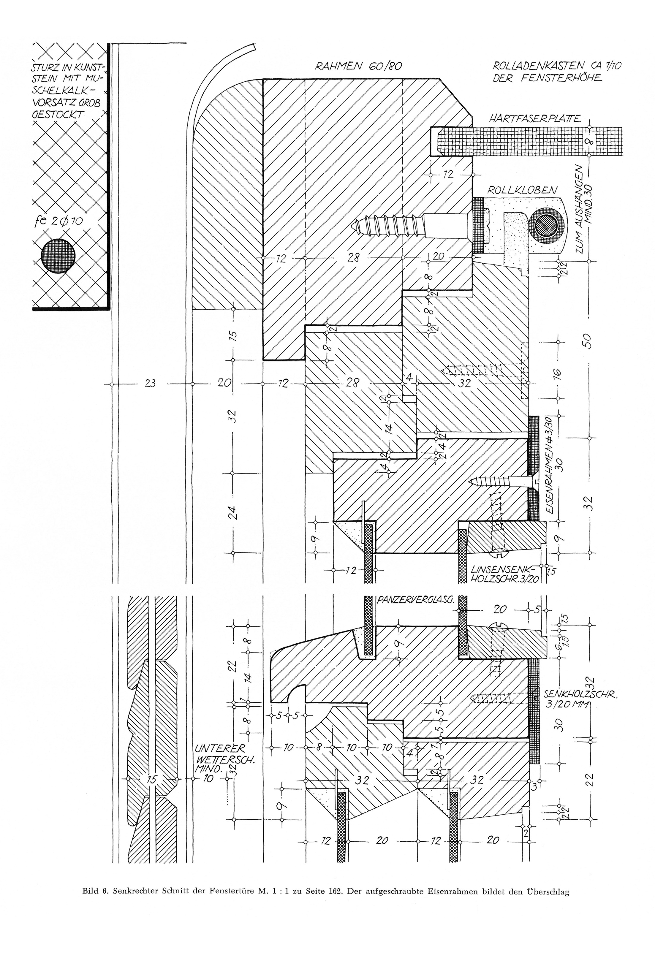 Bild 6. // Senkrechter Schnitt der Fenstertüre M. 1:1 [Anm. d. Red.]