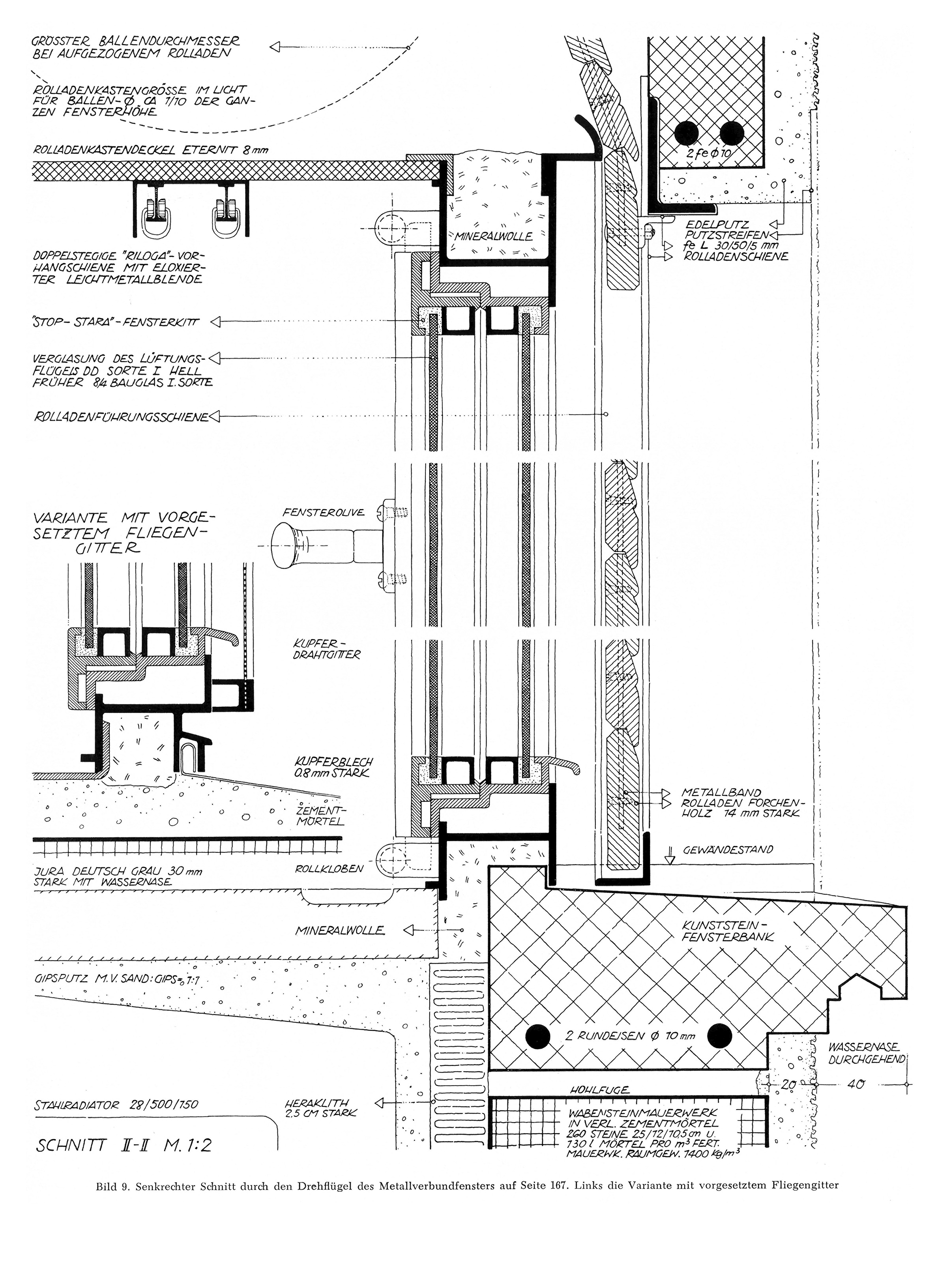 Bild 9. // Senkrechter Schnitt durch den Drehflügel des Metallverbundfensters Patent Gartner [Anm. d. Red.]