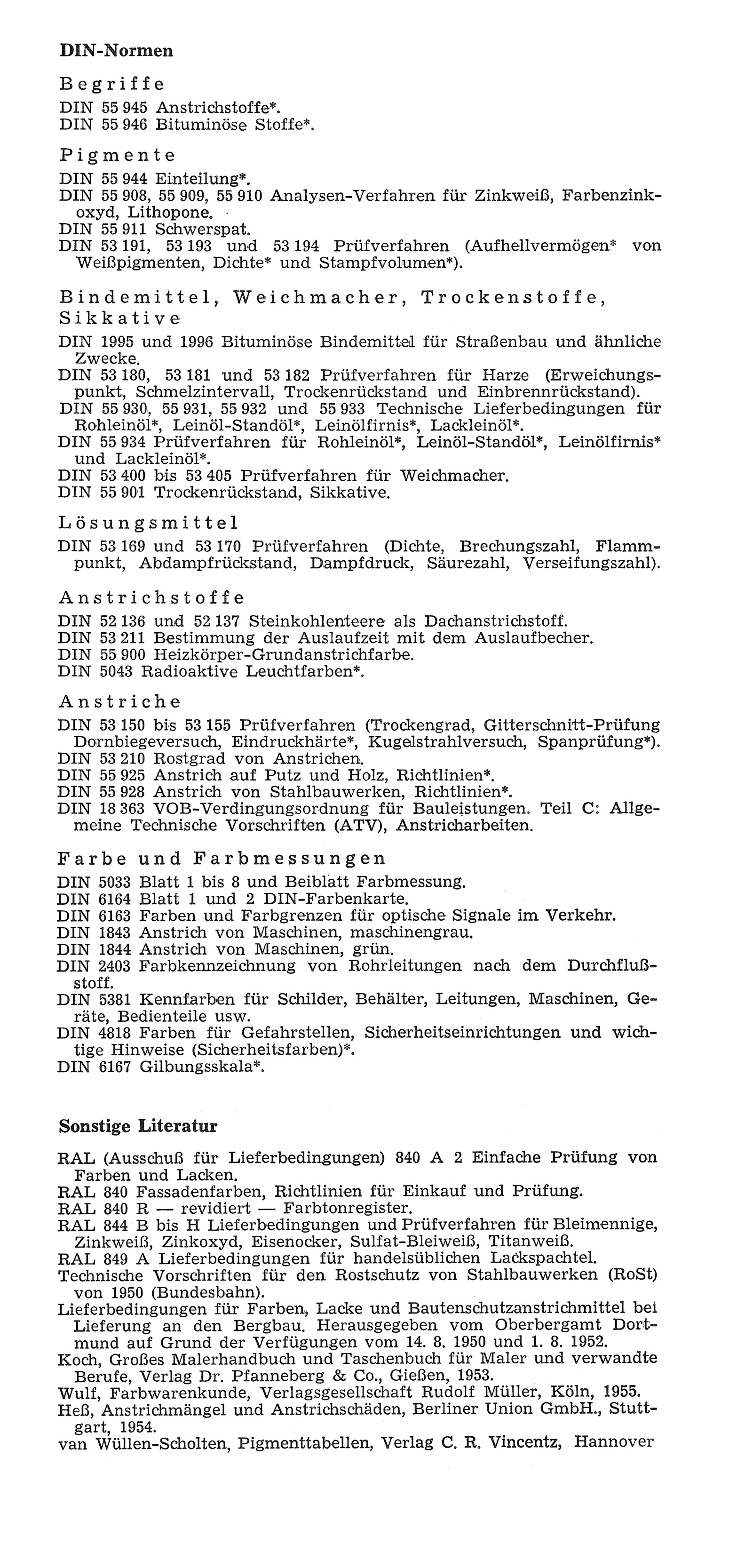 H. DIN-Normen und Schrifttum // Anstrichstoffe