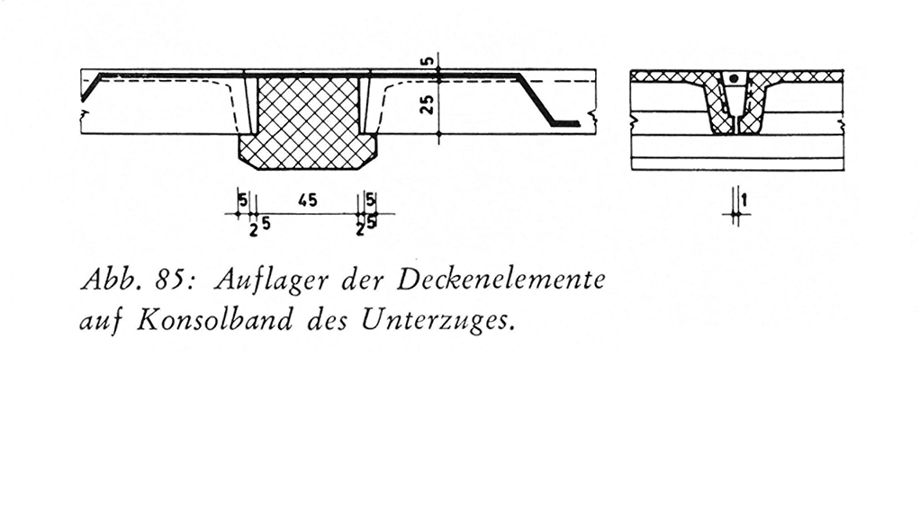 Abb. 85: Auflager der Deckenelemente auf Konsolband des Unterzuges.