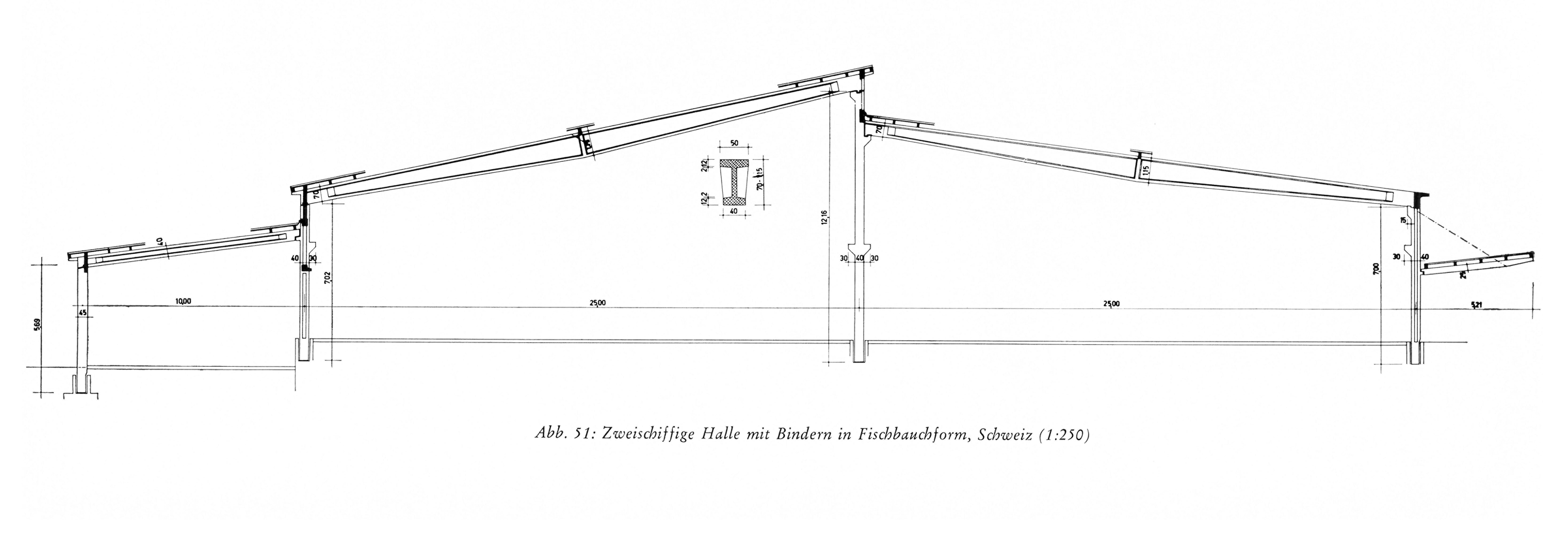 Zweischiffige Halle mit Bindern in Fischbauchform