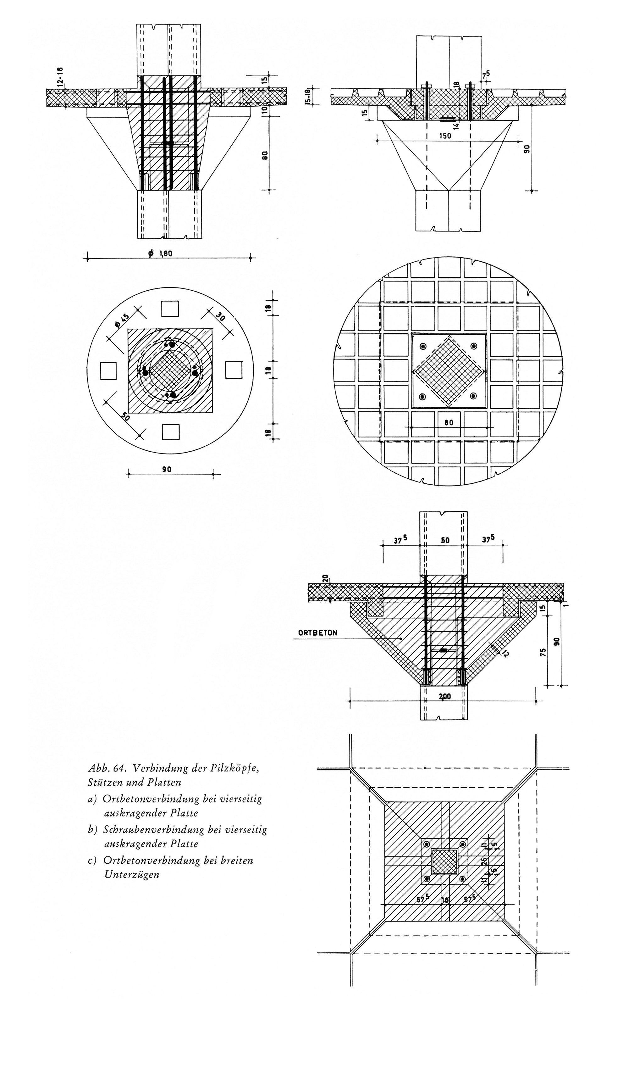 Verbindung der Pilzköpfe, Stützen und Platten