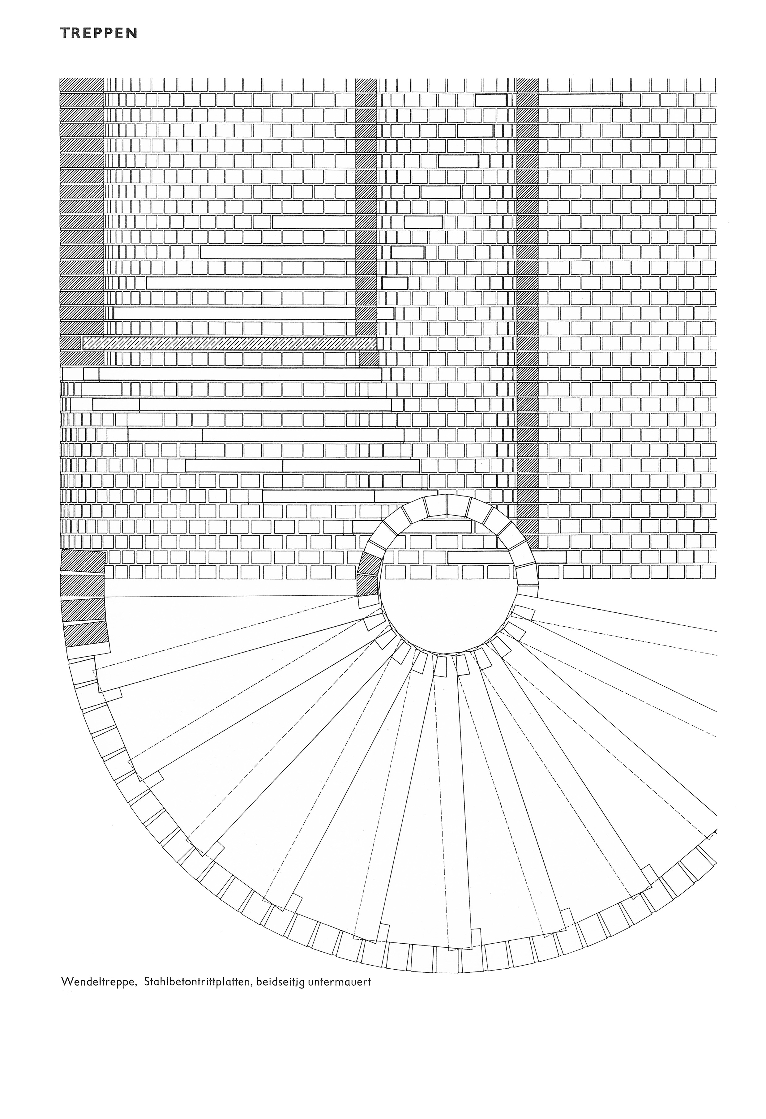 Wendeltreppe // Stahlbetontrittplatten, beidseitig untermauert