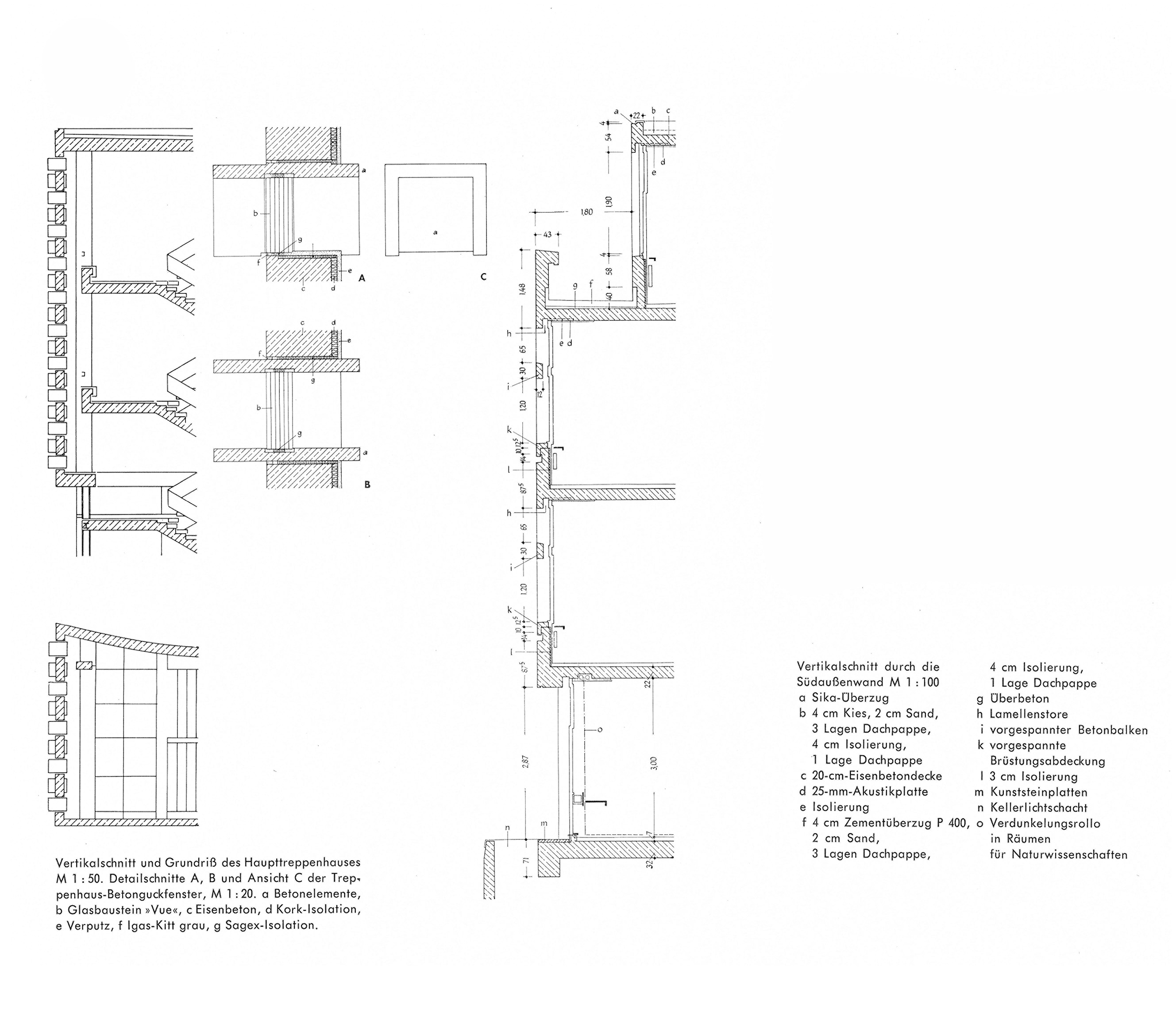 Abb. // Vertikalschnitt Haupttreppenhaus, Grundriss und Details [Anm. d. Red.]