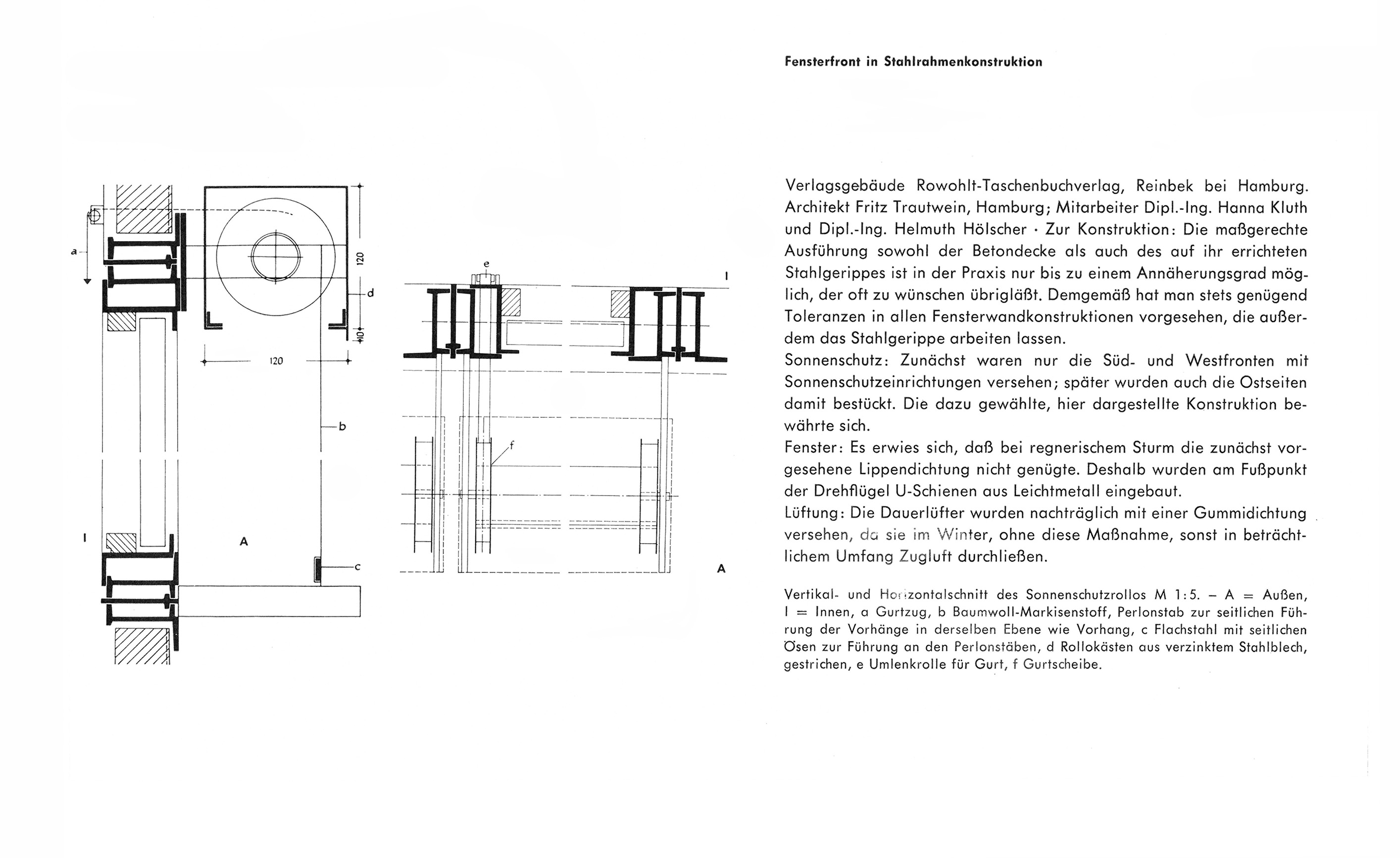 Abb. // Vertikal- und Horizontalschnitt des Sonnenschutzrollos [Anm. d. Red.]