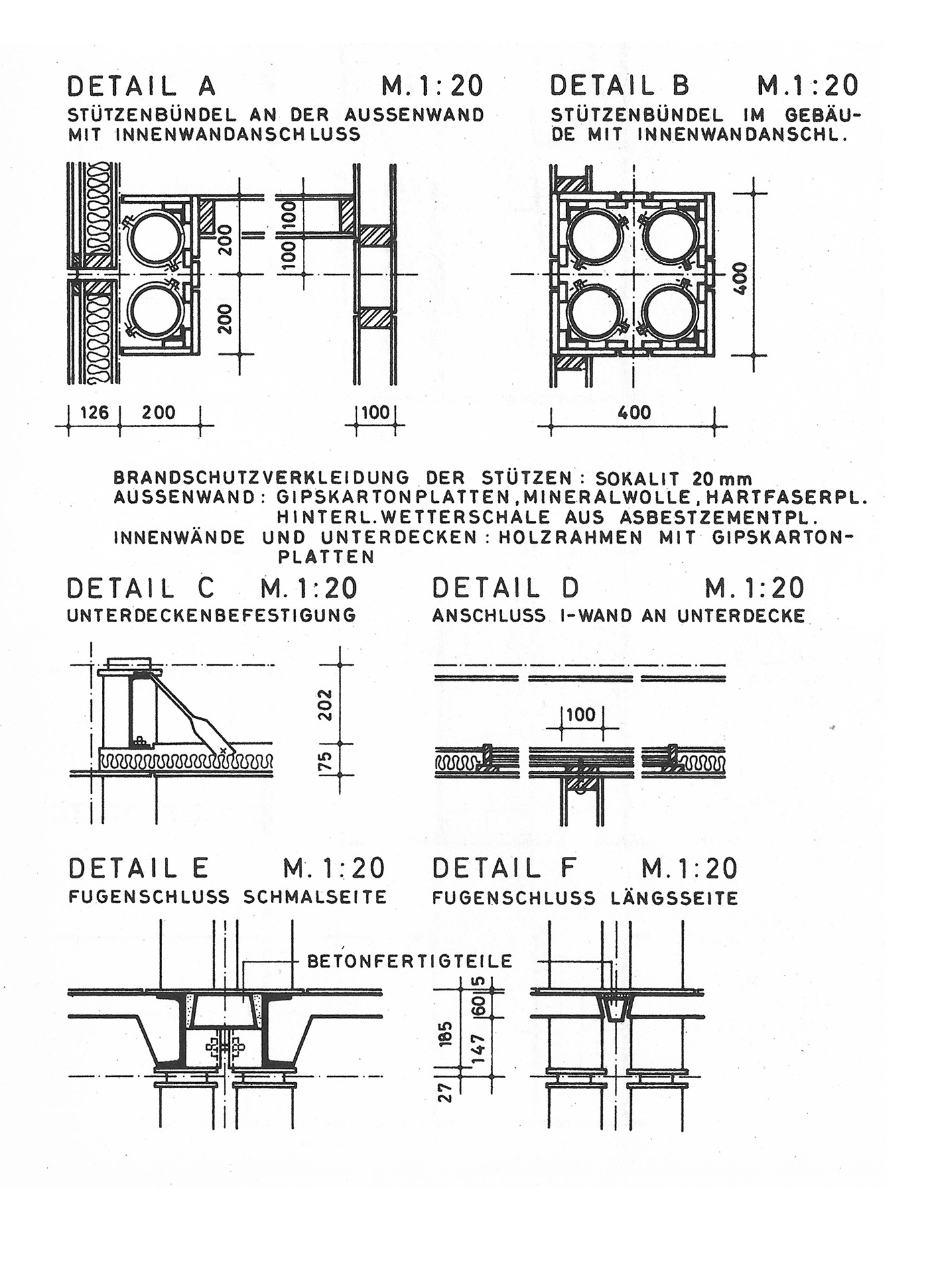 Bild 12.2. // Konstruktionsbeispiel Raumelemente-Bauweise, Detail A-F M. 1:20