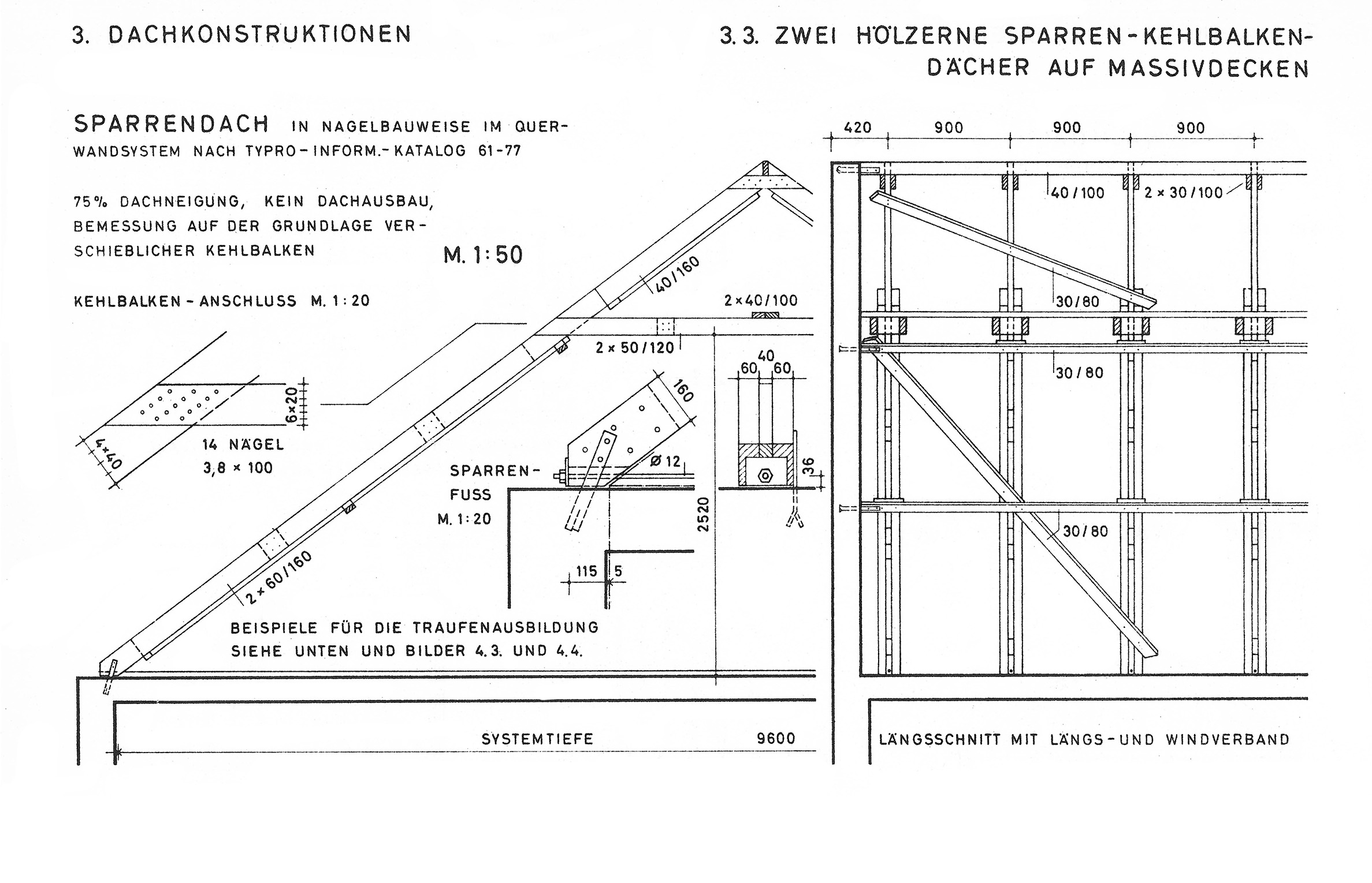 Bild 3.3. // Zwei hölzerne Sparren-Kehlbalken-Dächer auf Massivdecken