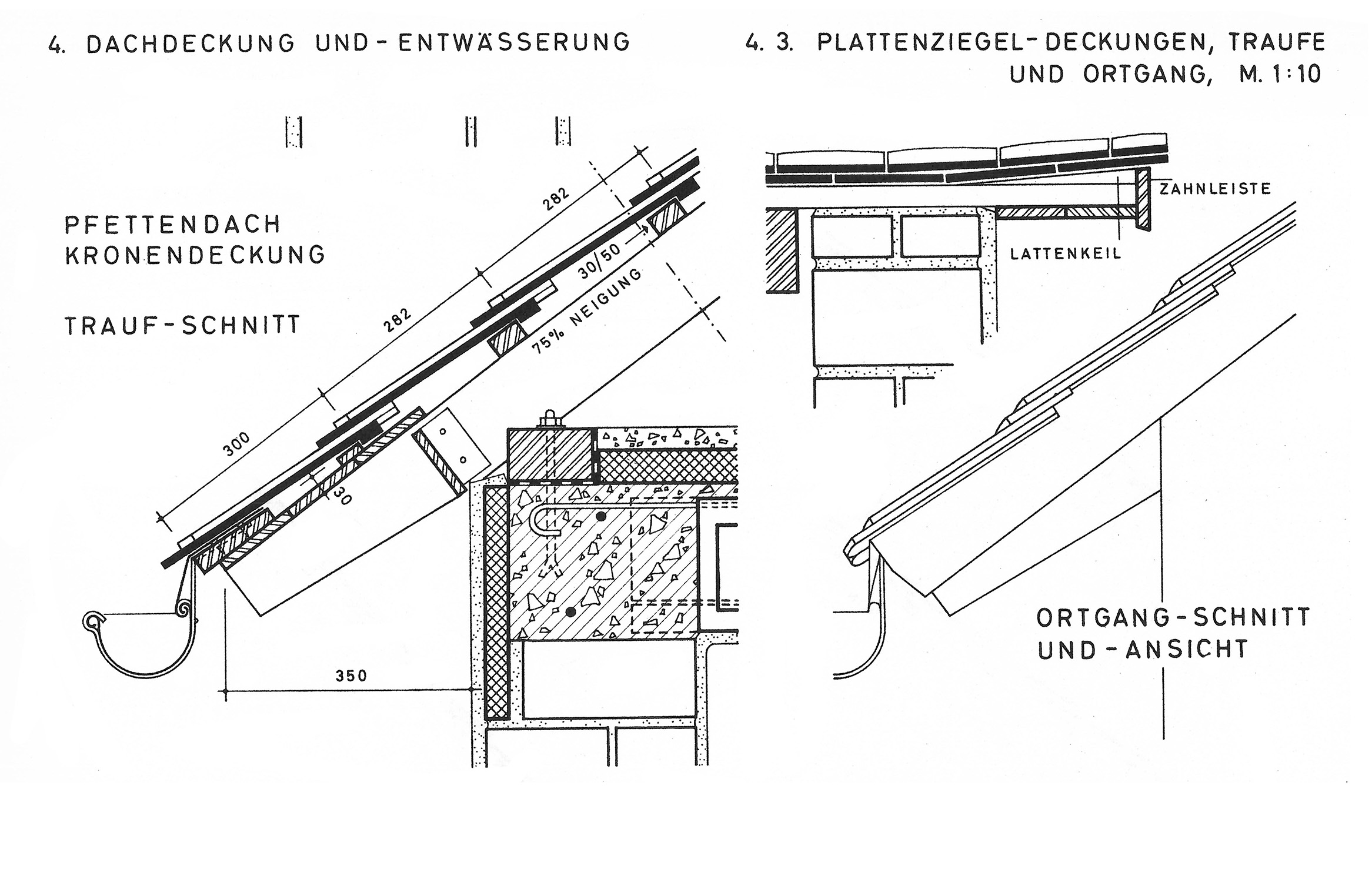 Bild 4.3. // Plattenziegel-Deckungen, Traufe und Ortgang, Pfettendach Kronendeckung