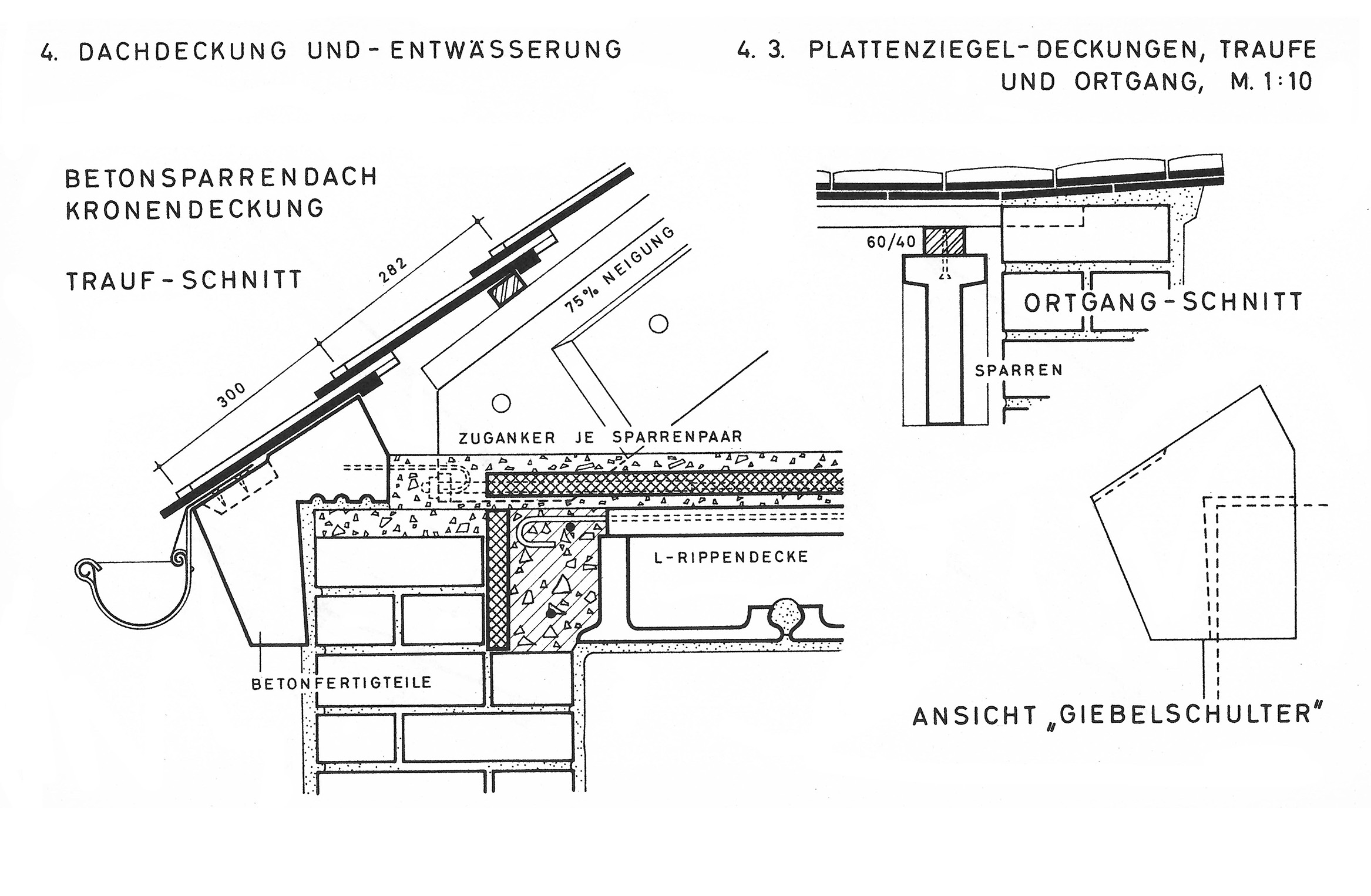 Bild 4.3. // Plattenziegel-Deckungen, Traufe und Ortgang, Betonsparrendach Kronendeckung