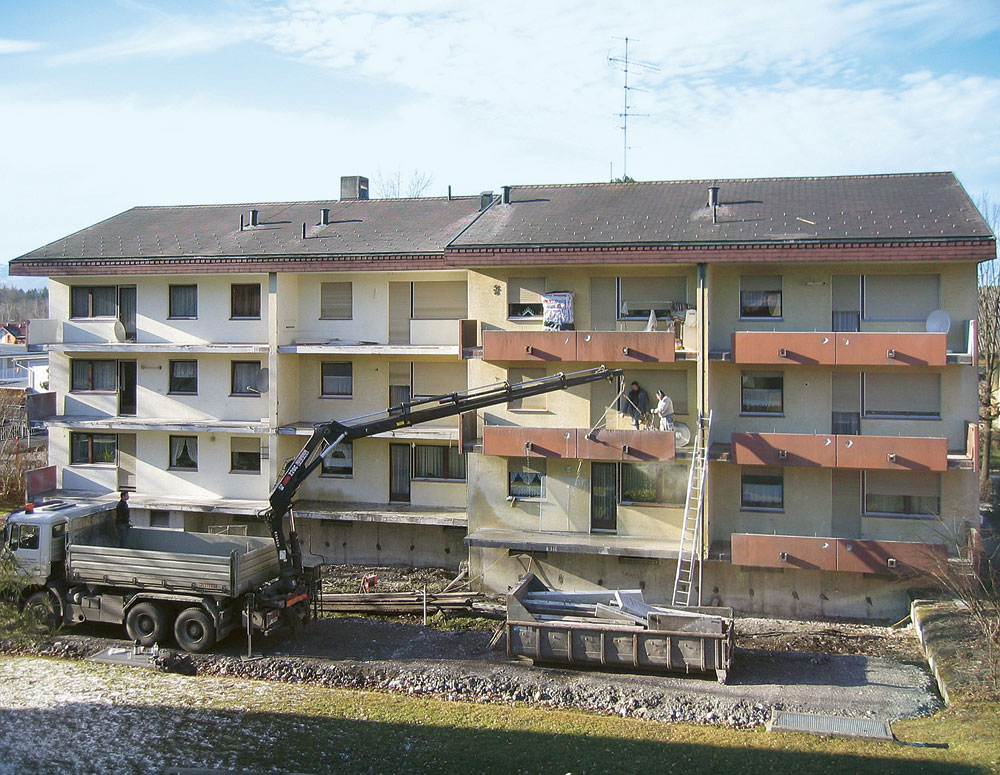 Südfassaden während des Umbaus