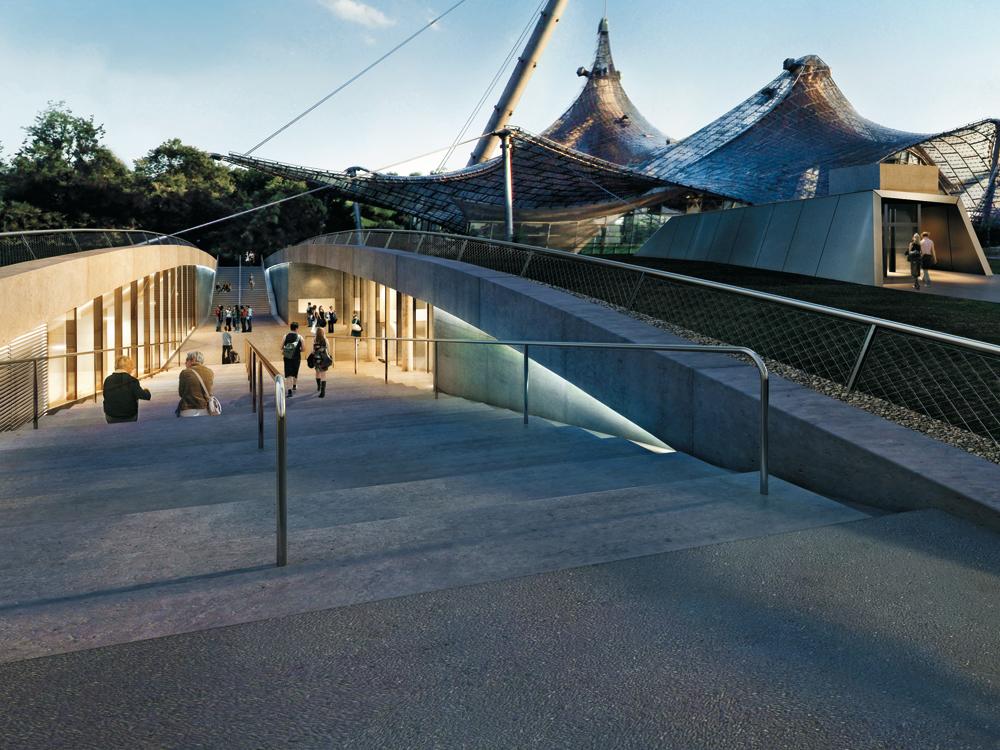 Rendering des Zugangs zur neuen Kleinen Olympiahalle, Auer+Weber+Assoziierte, 2011