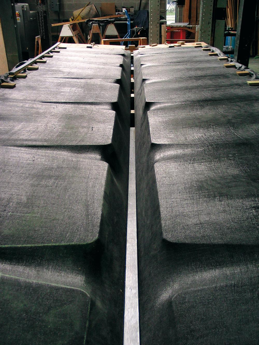 textile Schalung für 5 m lange Plattenbalken mit wechselndem Querschnitt