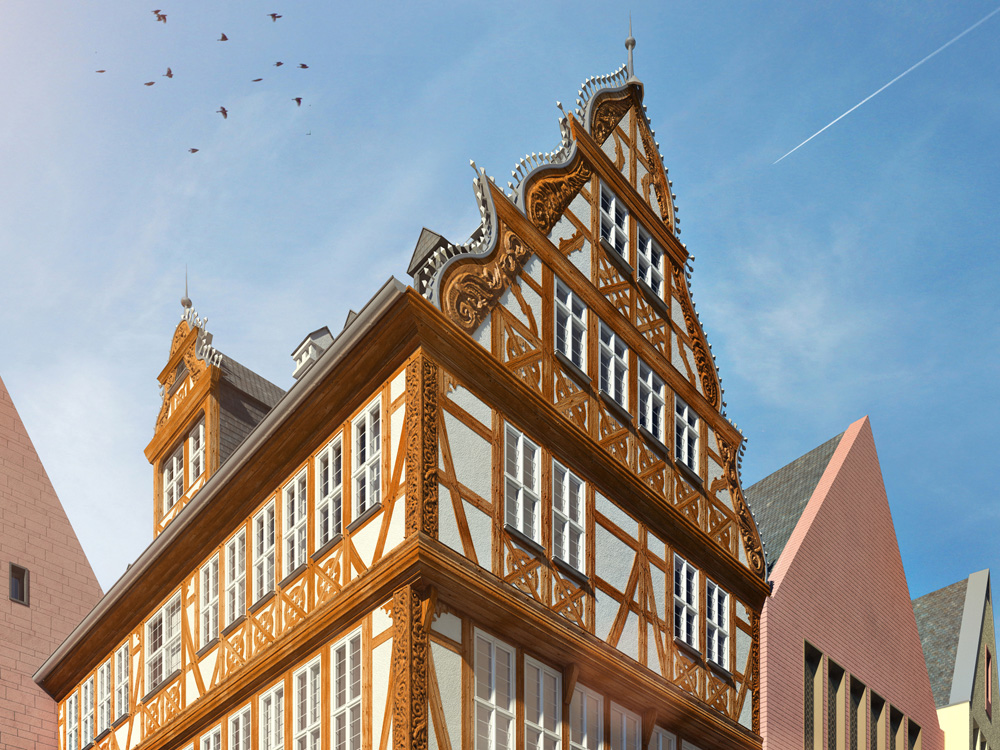 Rendering des rekonstruierten Hauses »Zur Goldenen Waage« (Planung: Jourdan & Müller, Frankfurt/Main)