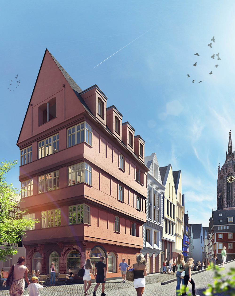 Neubau, inspiriert von historischen Vorbildern: Das Haus »Markt 40« (Entwurf: Jordi & Keller Architek ten, Berlin) wird sich direkt am Frankfurter Römer berg erheben.