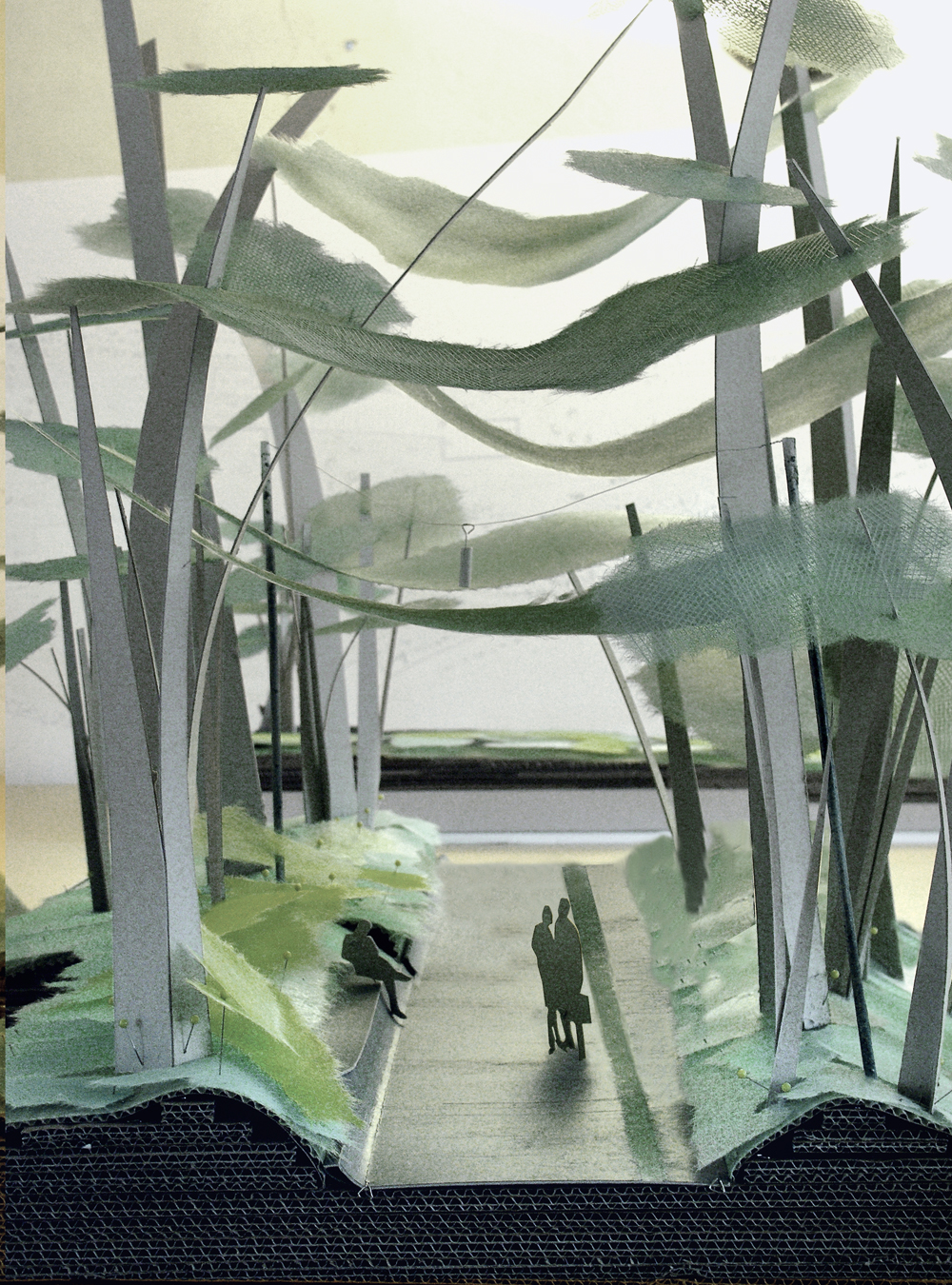 Louvre Lens, Modellstudien zum westlichen Vorplatz, Höhe der Dämme, vorläufiger Entwurf 2009