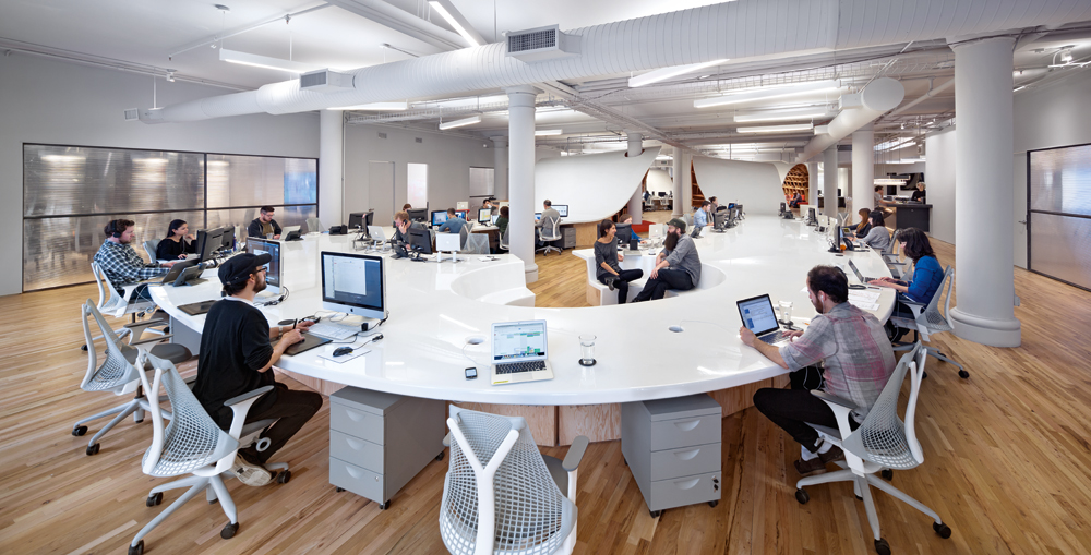 Neue Büroräume des Marketingunternehmens The Barbarian Group, New York 2014
Architekt: Clive Wilkinson Architects, Culver City, Kalifornien