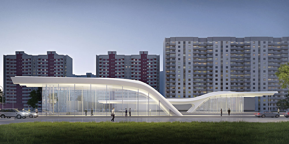 Novoperedelkino Metrostation, Moskau; gleitende Veränderung der Bauteilstärke in Abhängigkeit von der statischen Anforderung