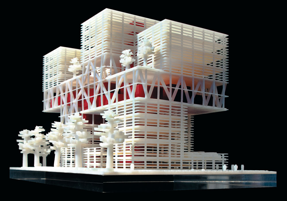 farbig gedrucktes Gebäudemodell, Rietveld Architects, New York