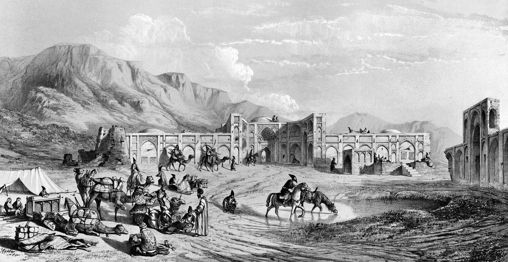Karawanserei Mahyar, Route von Isfahan nach Shiraz, Iran, 1840, Eugène Flandin