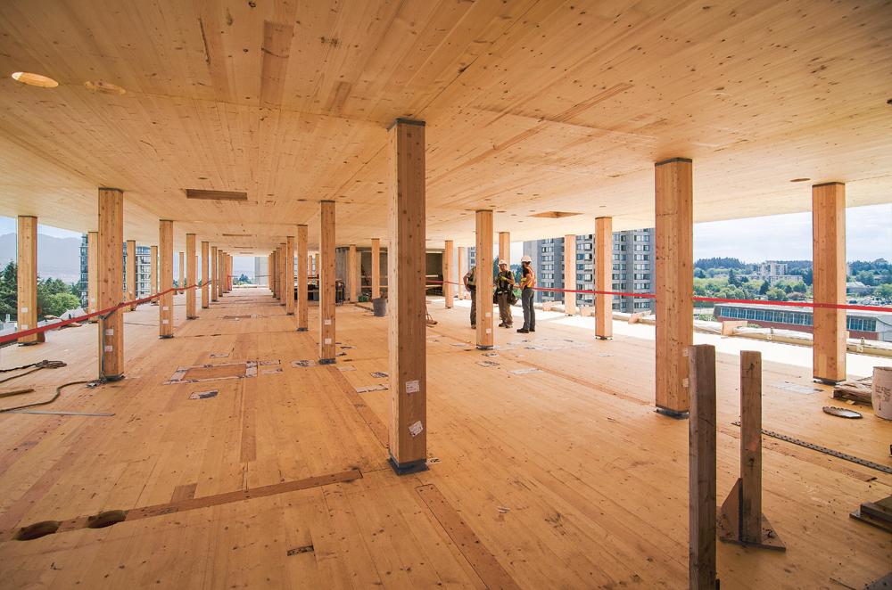 Studentenwohnheim Brock Commons in Vancouver: Rohbauzustand der Holzstruktur