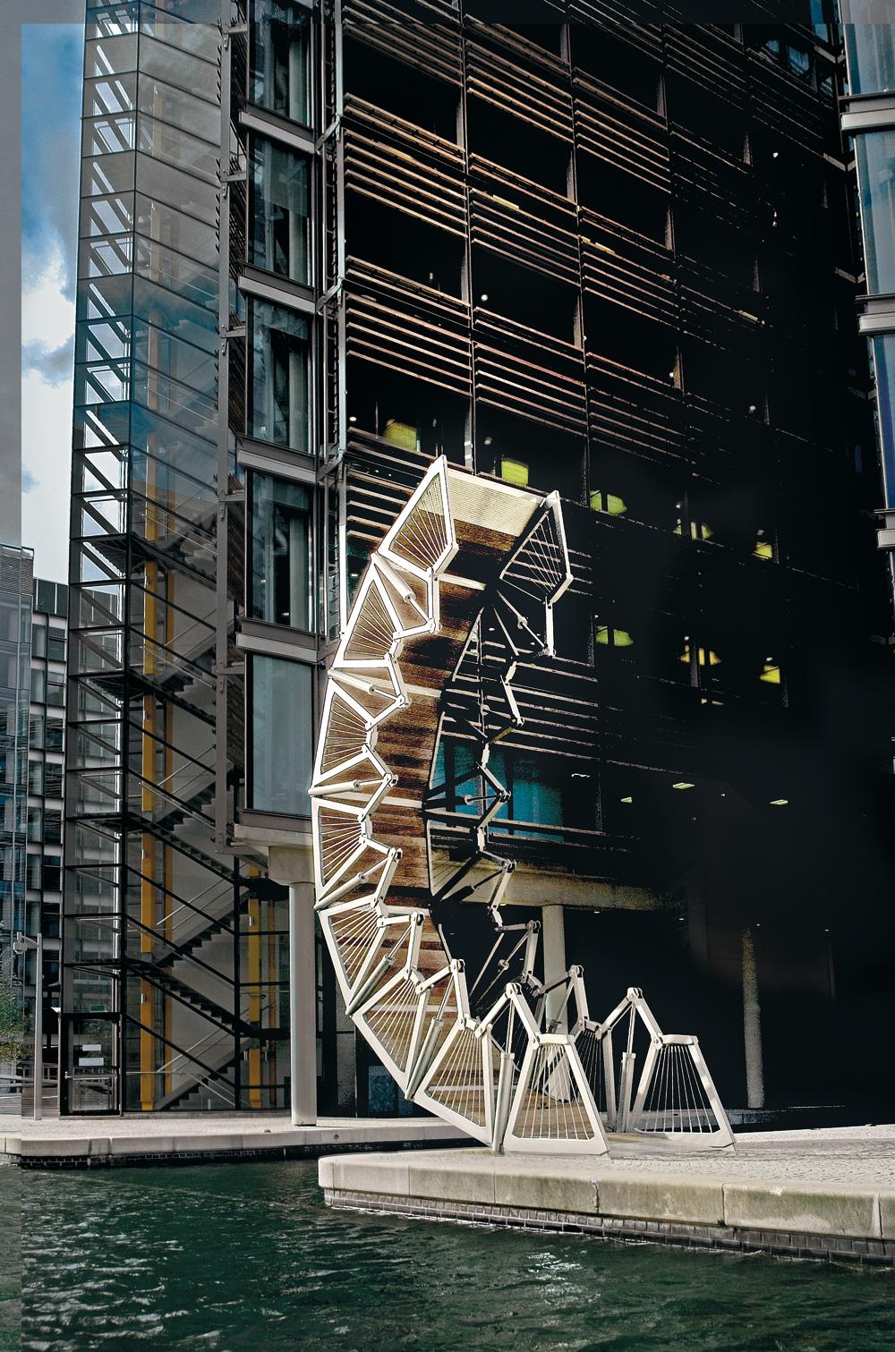 Rolling Bridge, Paddington Basin, London 2004, Architekten: Heatherwick Studio, Tragwerksplaner: SKM Anthony Hunt mit Packman Lucas