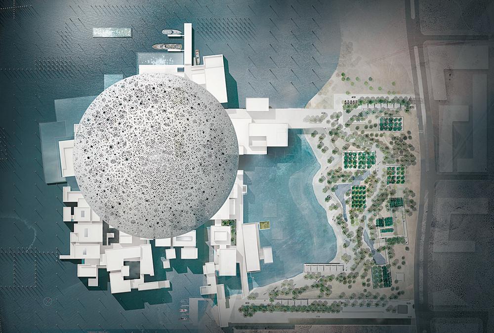 Louvre Abu Dhabi als Oase im Meer, Renderings Ateliers Jean Nouvel