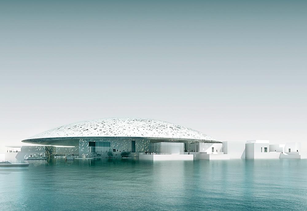 Louvre Abu Dhabi als Oase im Meer, Renderings Ateliers Jean Nouvel