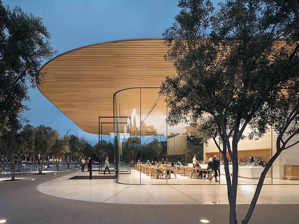 The visitor centre forms the gateway to the new Apple campus, completed last year in Cupertino in Silicon Valley.