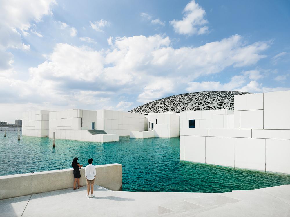The gallery spaces resemble a traditional Arab village in the lagoon.