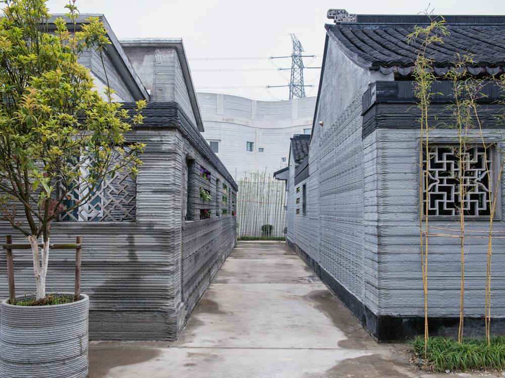 3D-gedruckte Häuser am Hauptsitz von Winsun in Suzhou, China