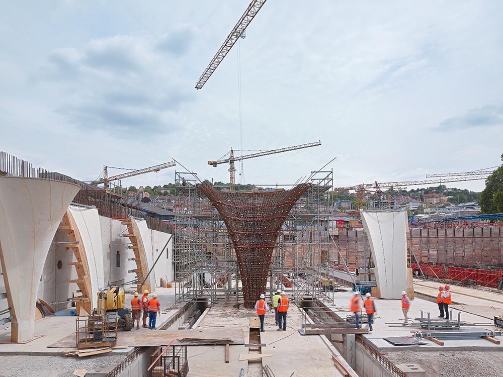 freestanding reinforcement of a chalice foot before erection of formwork